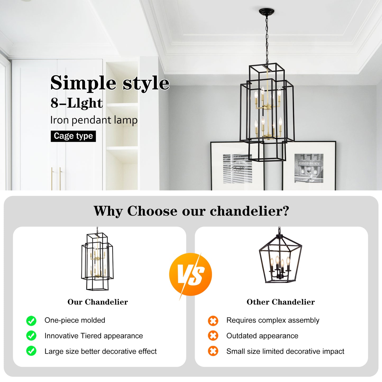 Simple style light iron pendant lamp with a black cage design