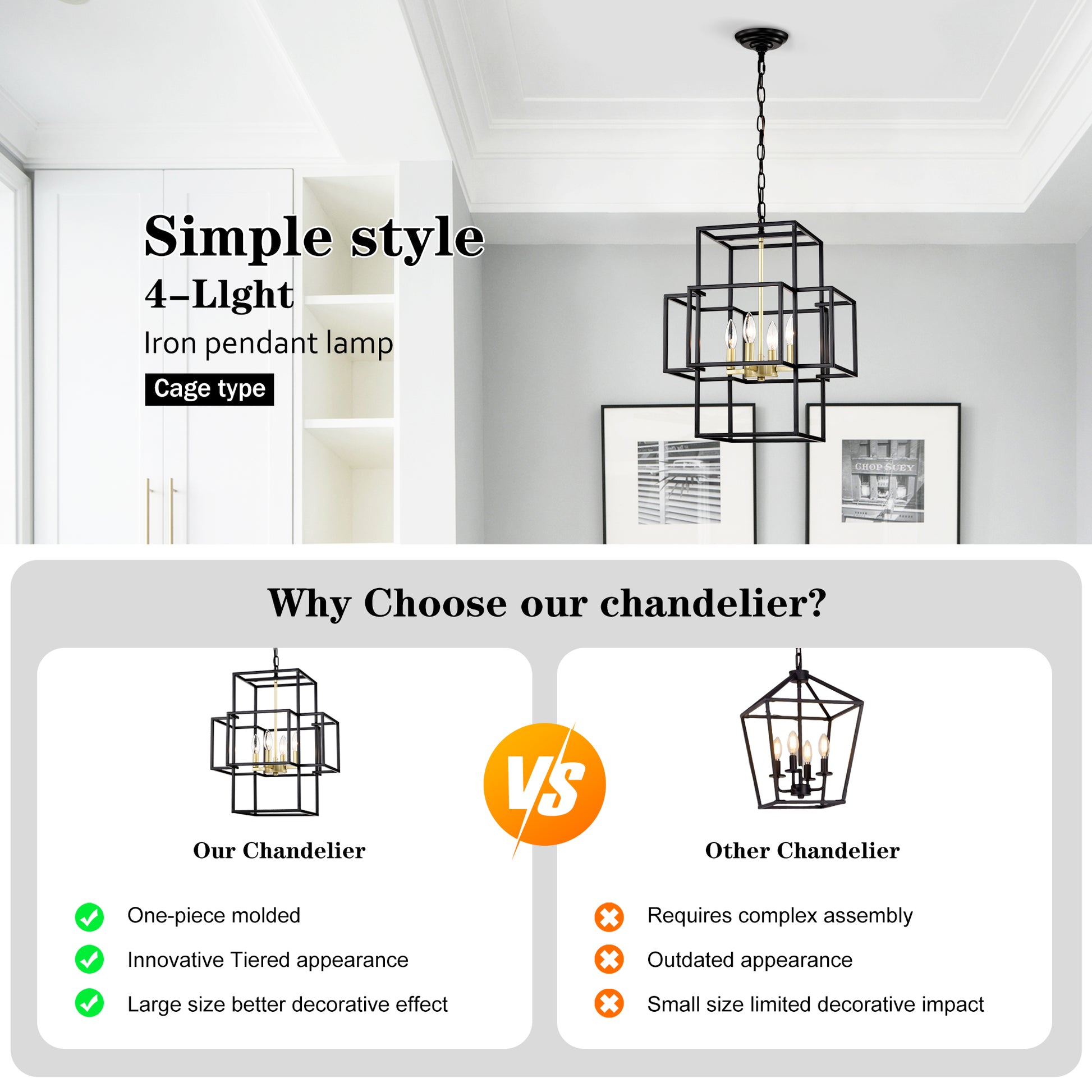 Black light iron pendant lamp with a modern cage design