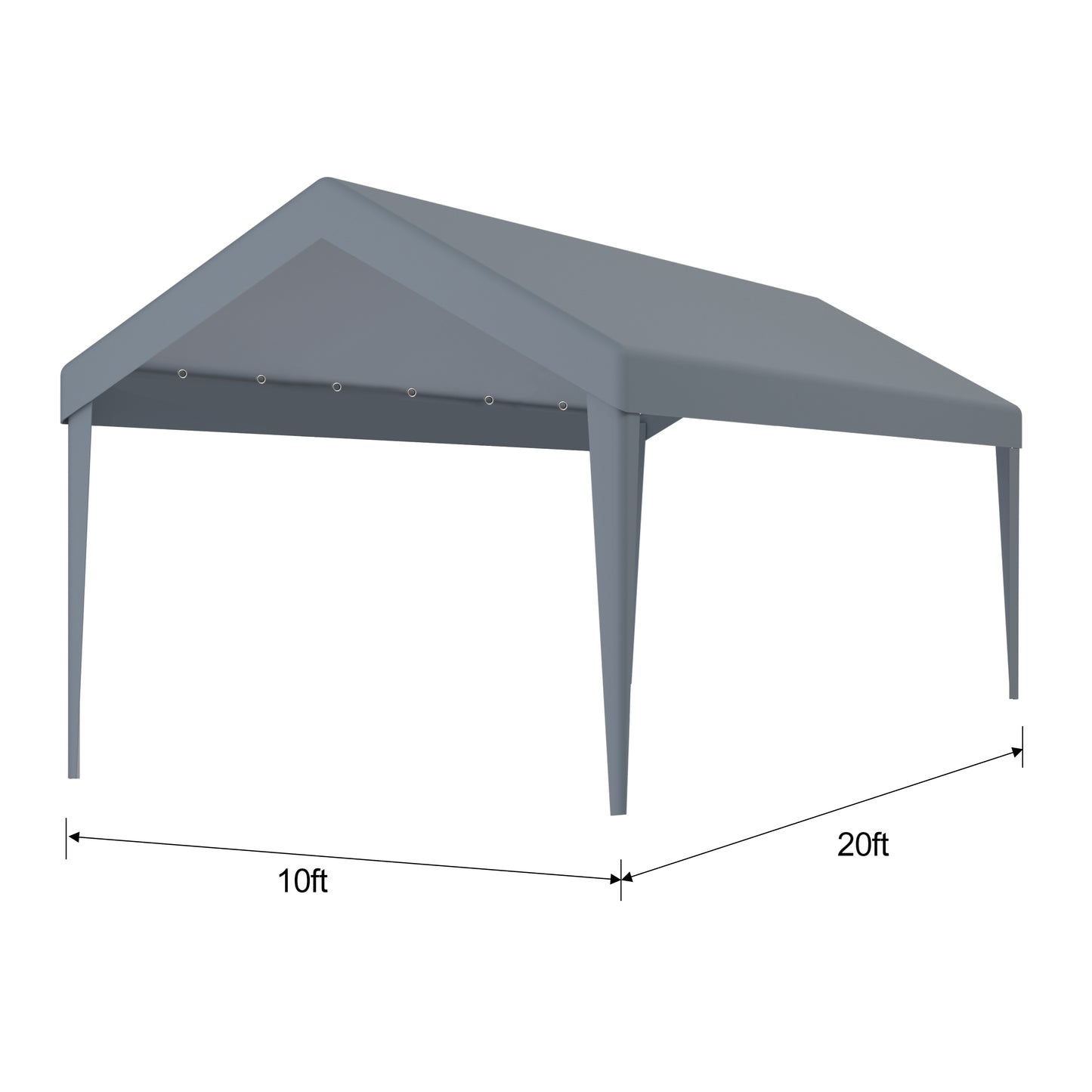 ft x ft gray canopy tent with four legs and a pitched roof