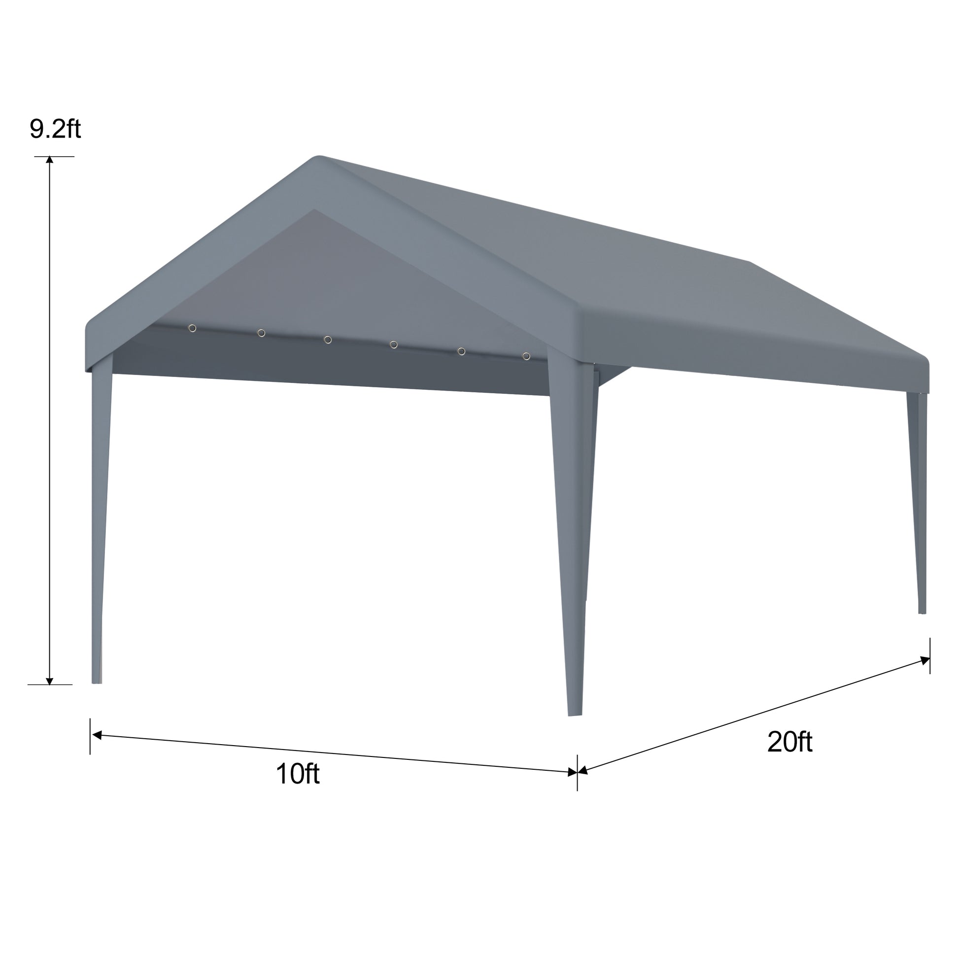 Gray ft x ft outdoor canopy tent with ft height featuring a peaked roof and four legs
