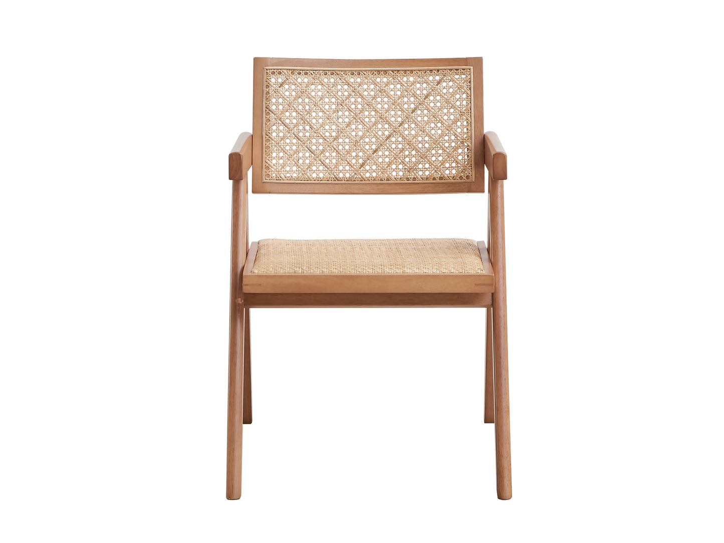 Wooden cane armchair with woven seat and back