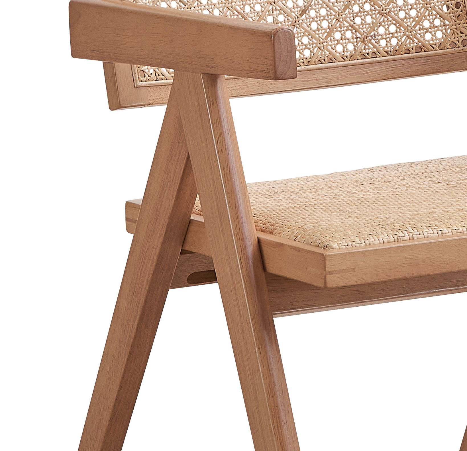 Natural wood accent chair with woven cane seat and back
