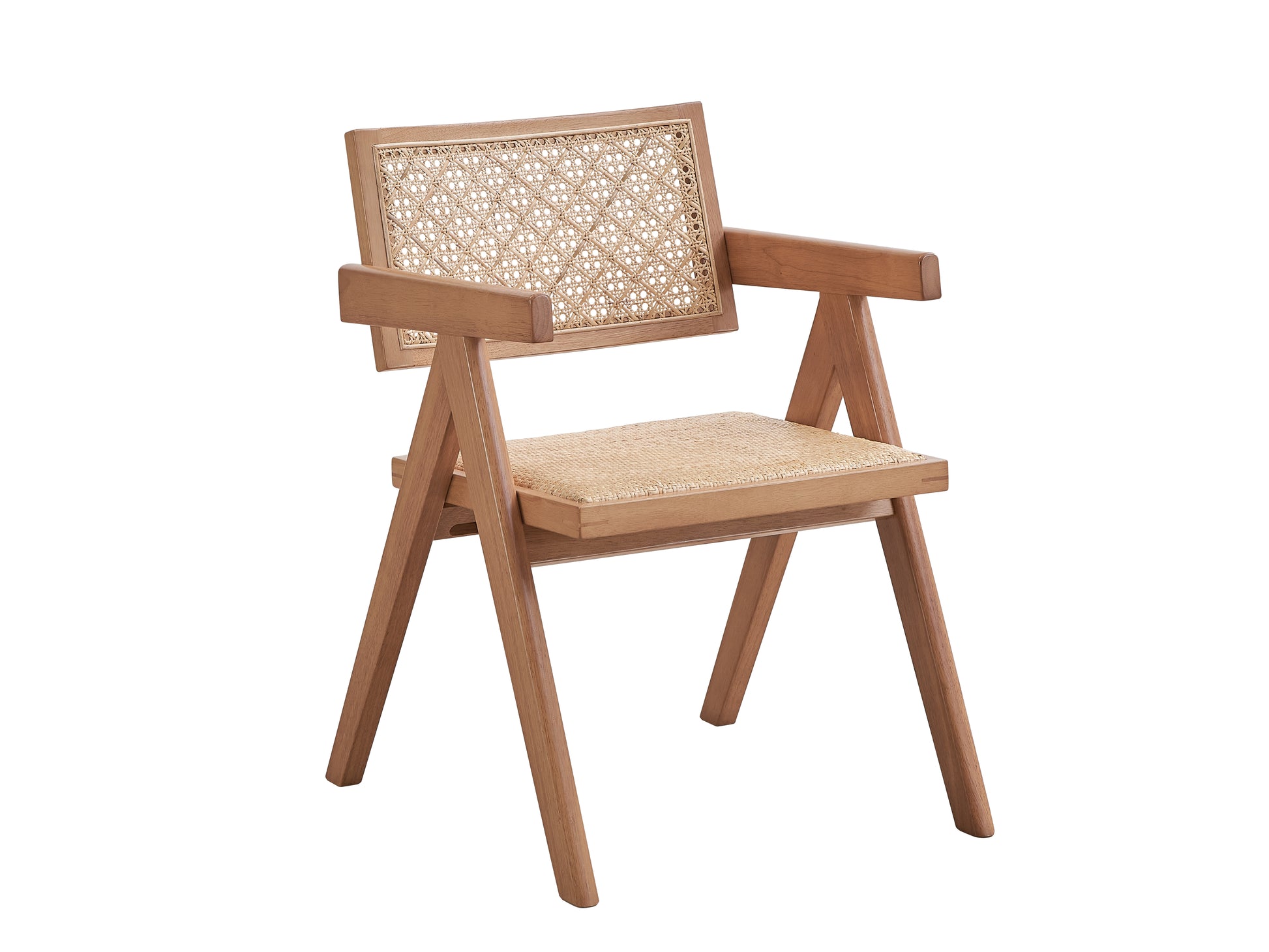 Natural wood accent chair with woven cane back and seat