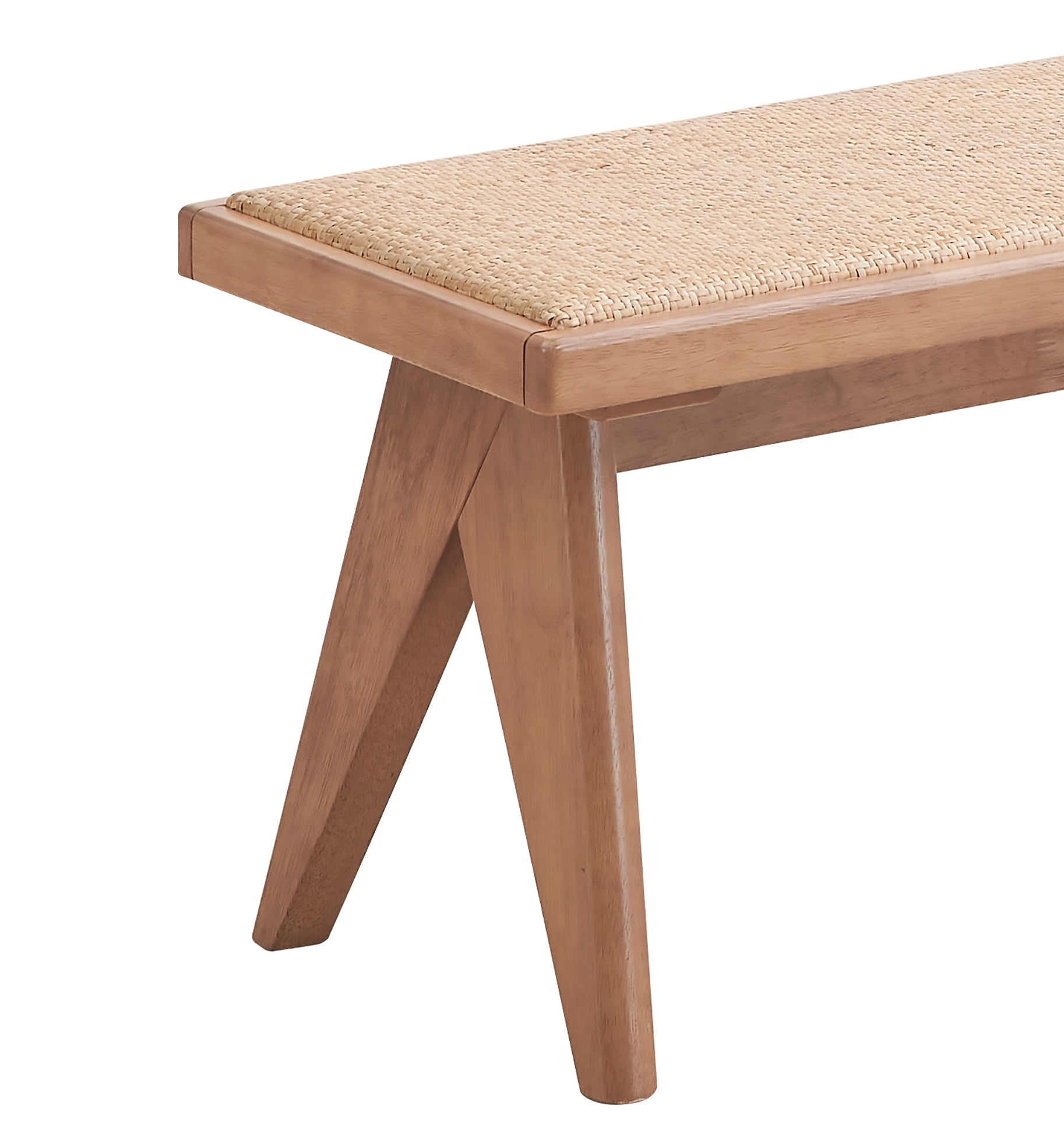 Natural wood bench with woven seat