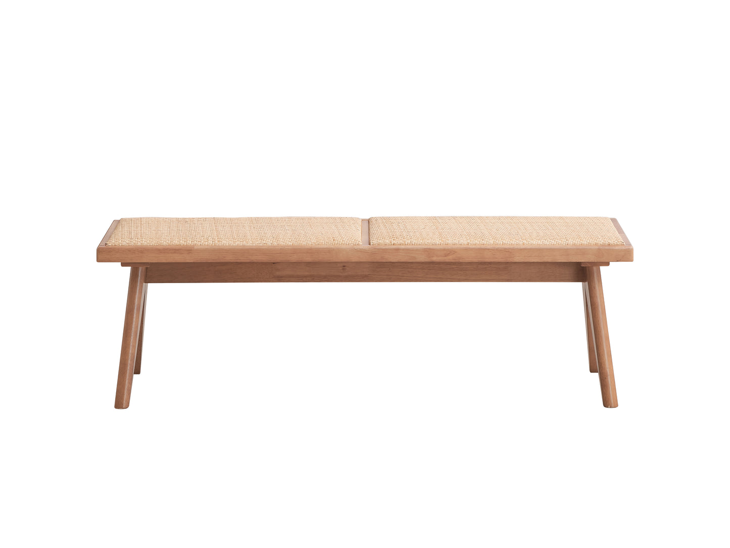 Natural wood bench with woven rattan seat