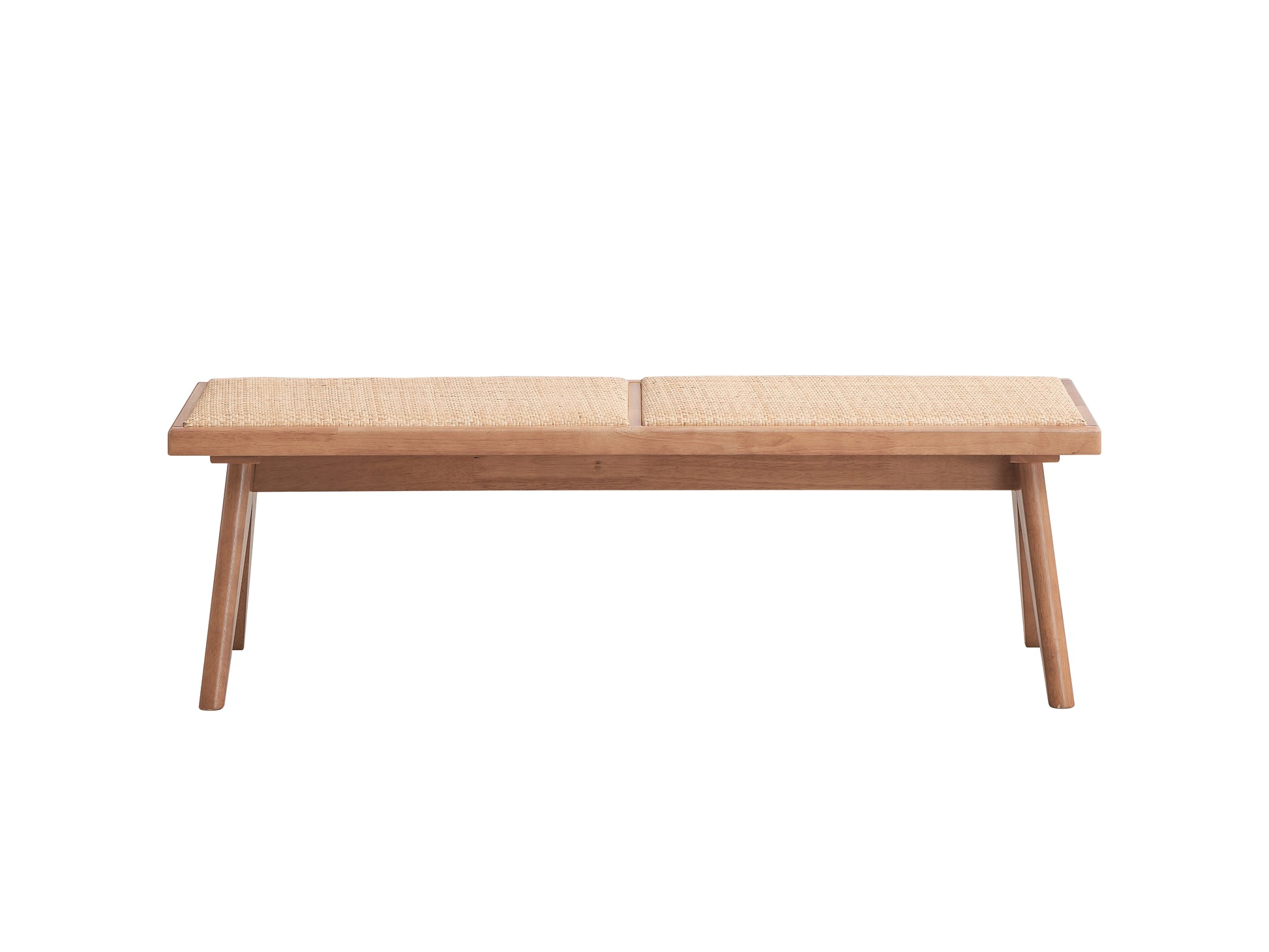 Natural wood bench with woven rattan seat