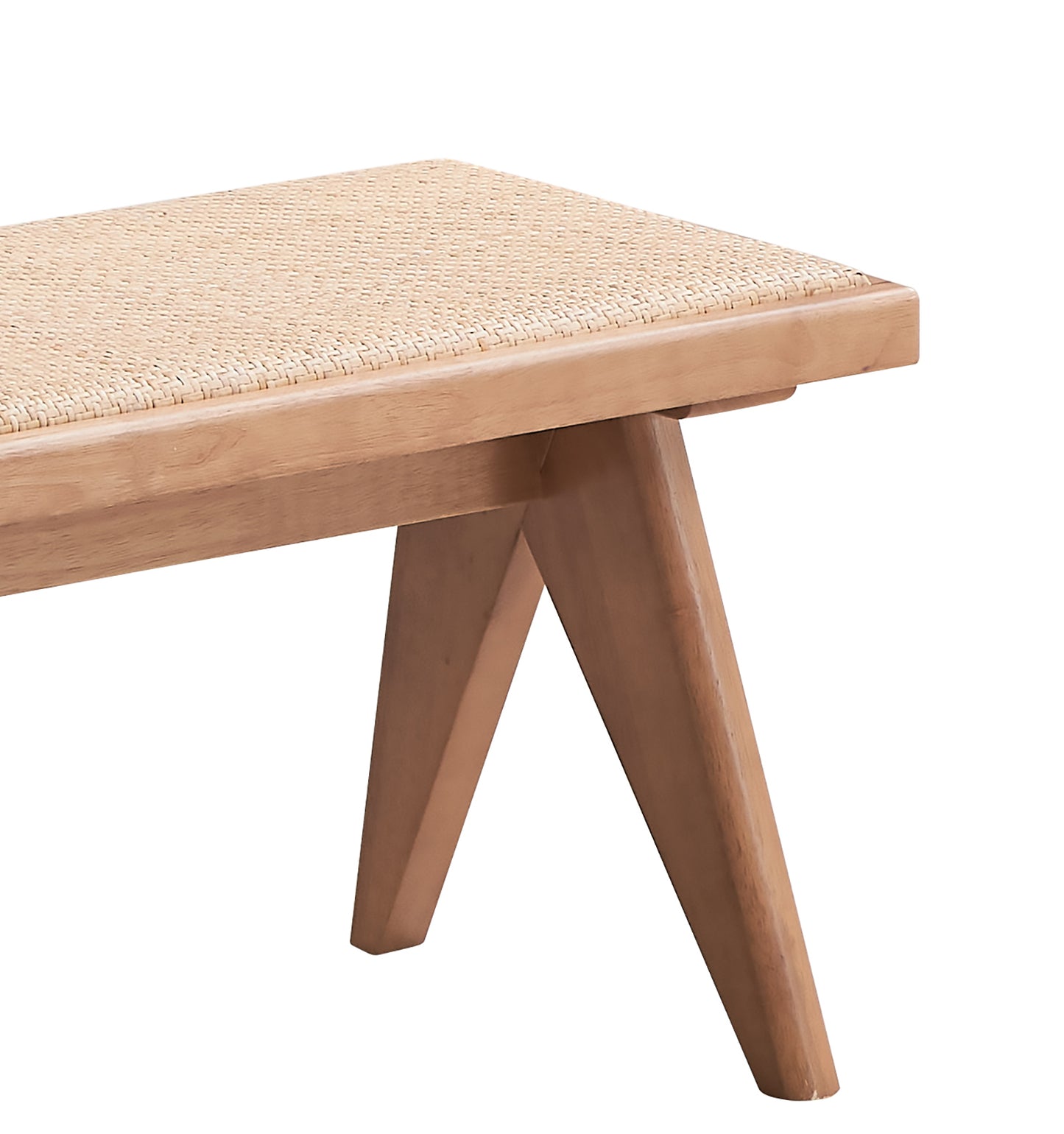 Natural wood bench with woven seat