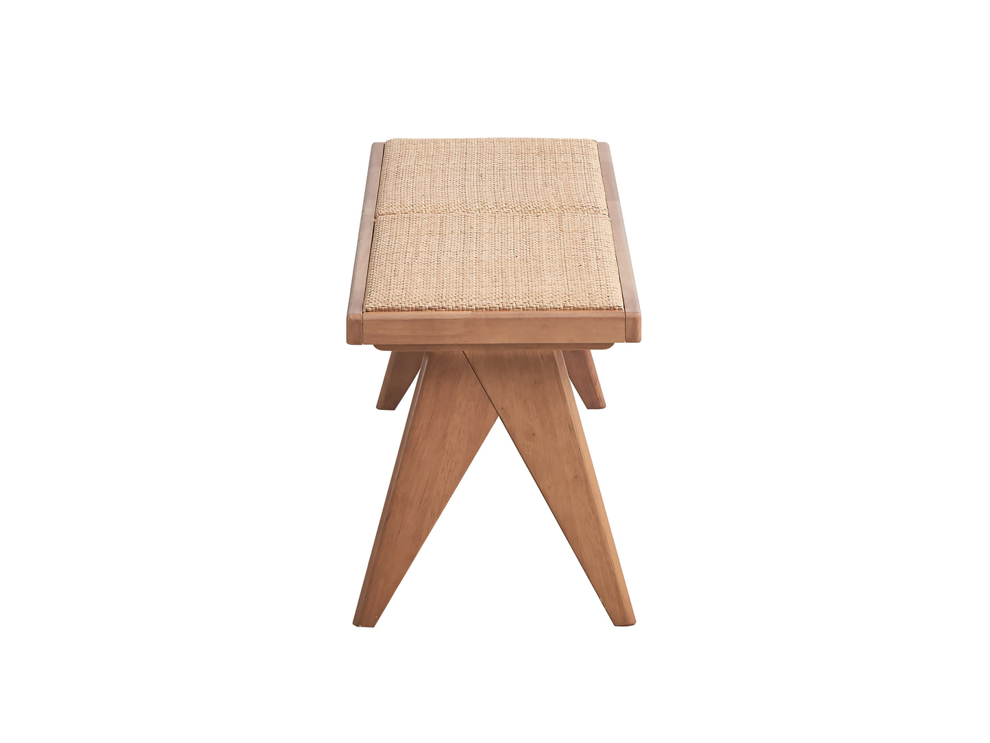Natural wood accent bench with woven seat