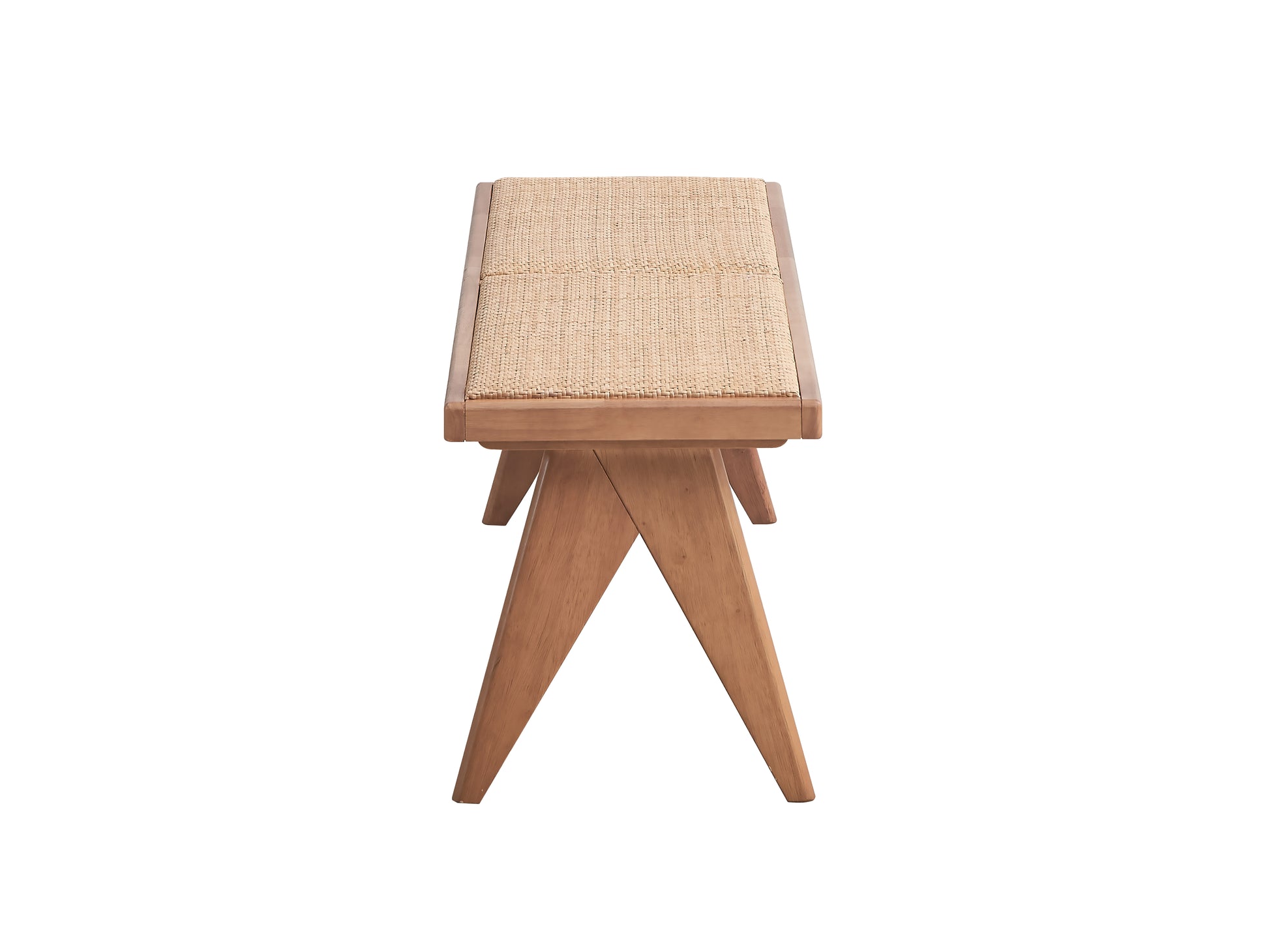 Natural wood accent bench with woven seat