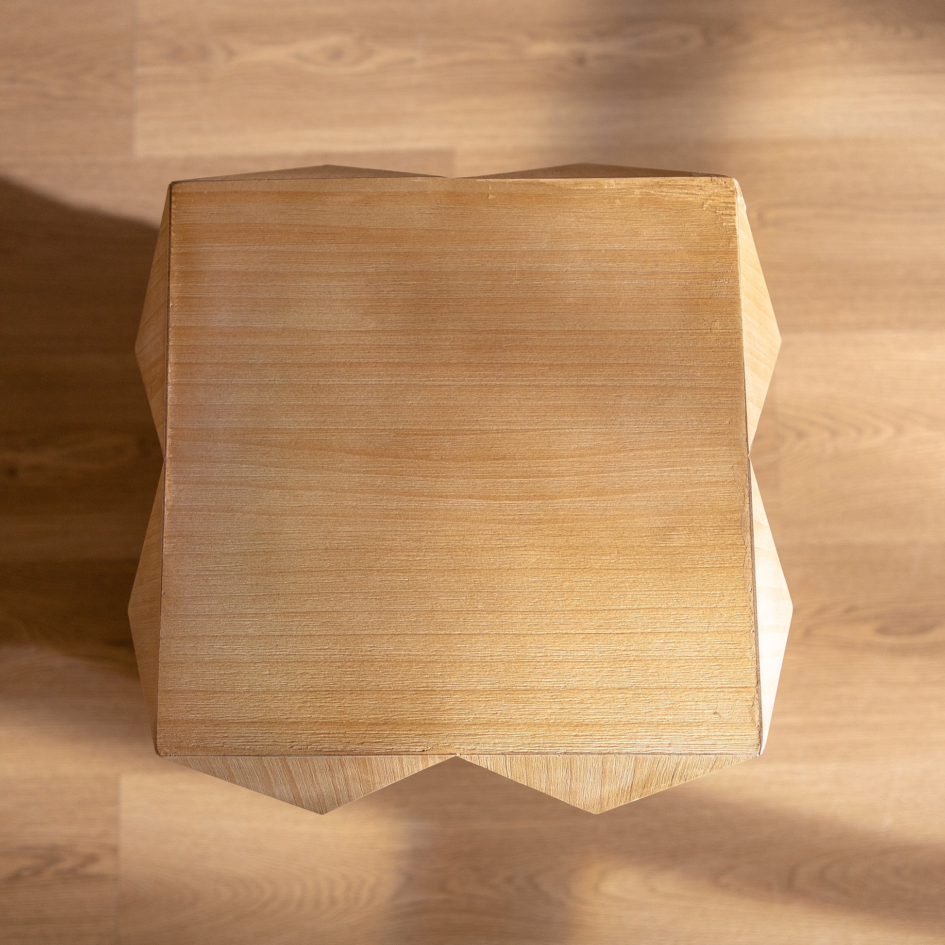 Light oak wood geometric side table with visible grain