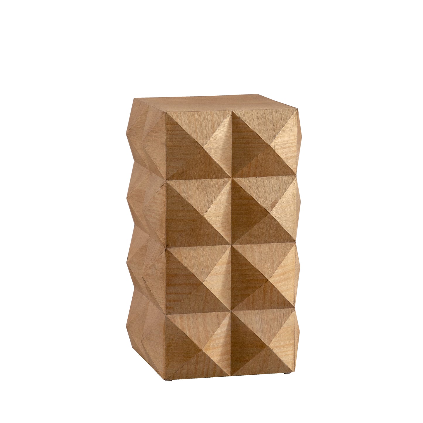 Geometric wood accent stool with faceted design