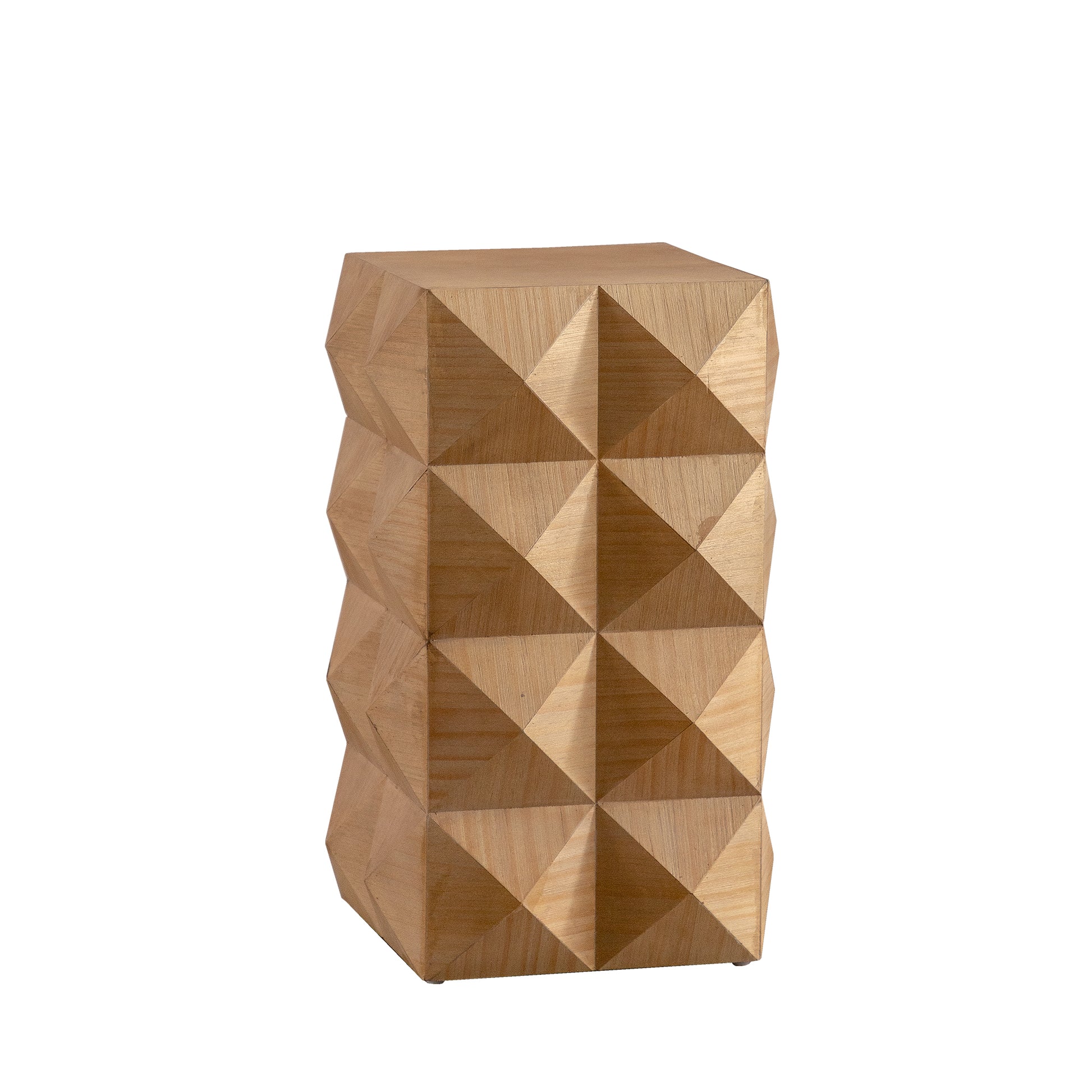 Geometric wood accent stool with faceted design