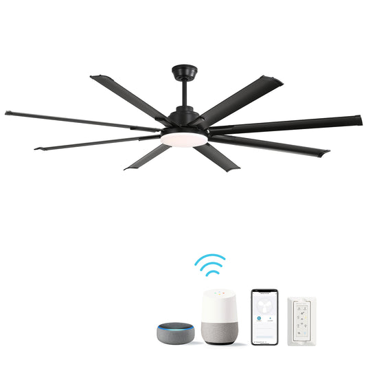 Modern black blade ceiling fan with integrated LED light