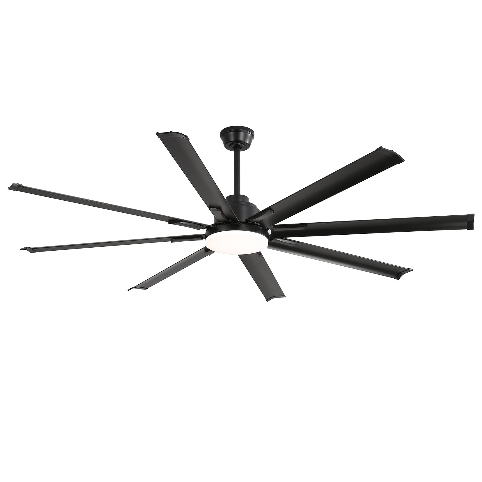 Modern black ceiling fan with  slim matte blades and integrated LED light