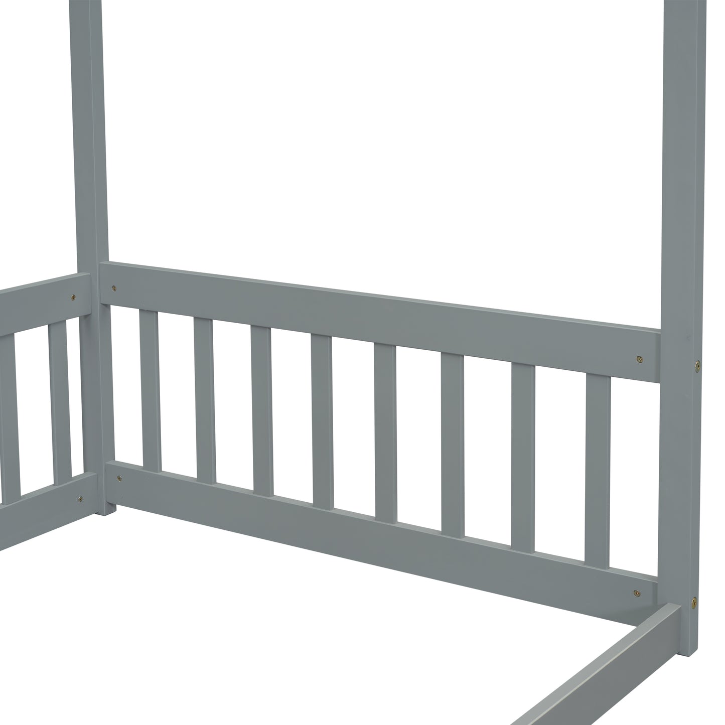 Gray wooden bed frame with slatted sides