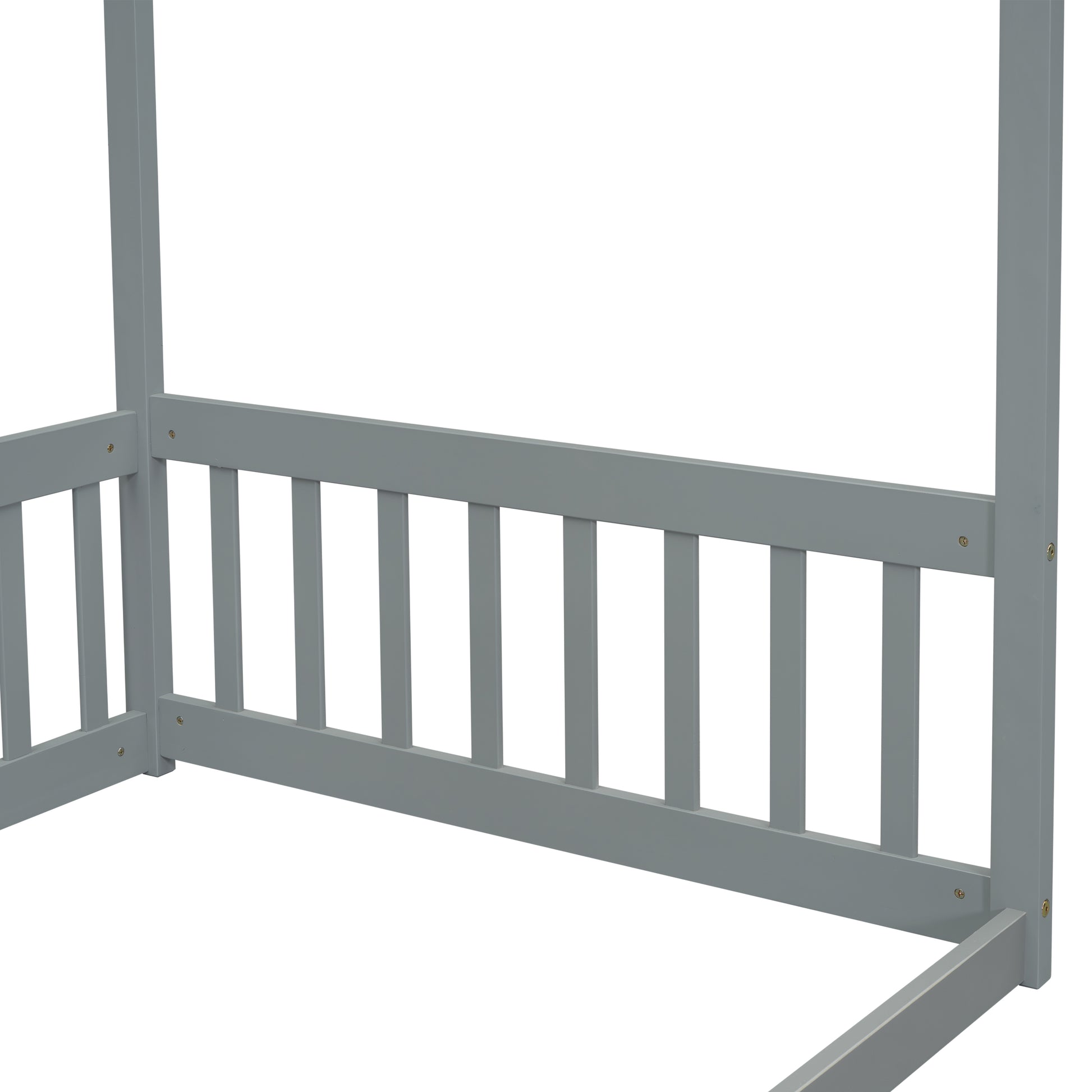 Gray wooden bed frame with slatted sides