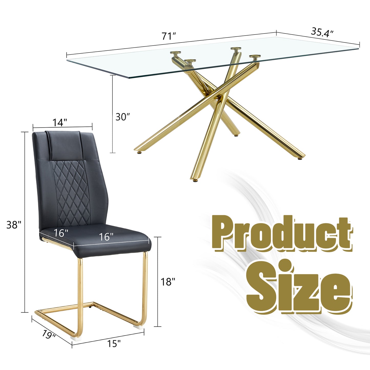 Modern glass dining table with gold Xleg base  L x  W x  H