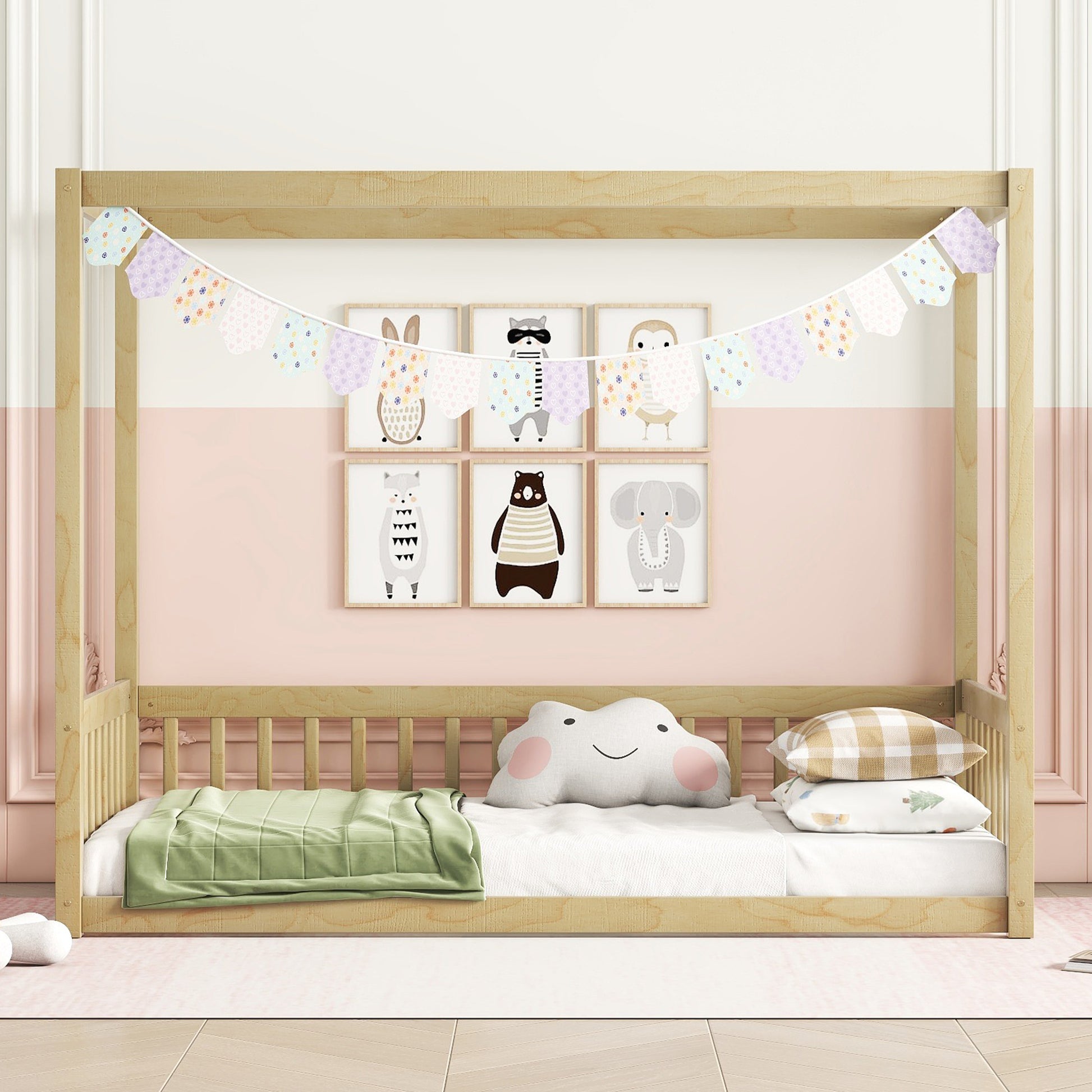 Pastel heart and floral pattern bunting for nursery decor