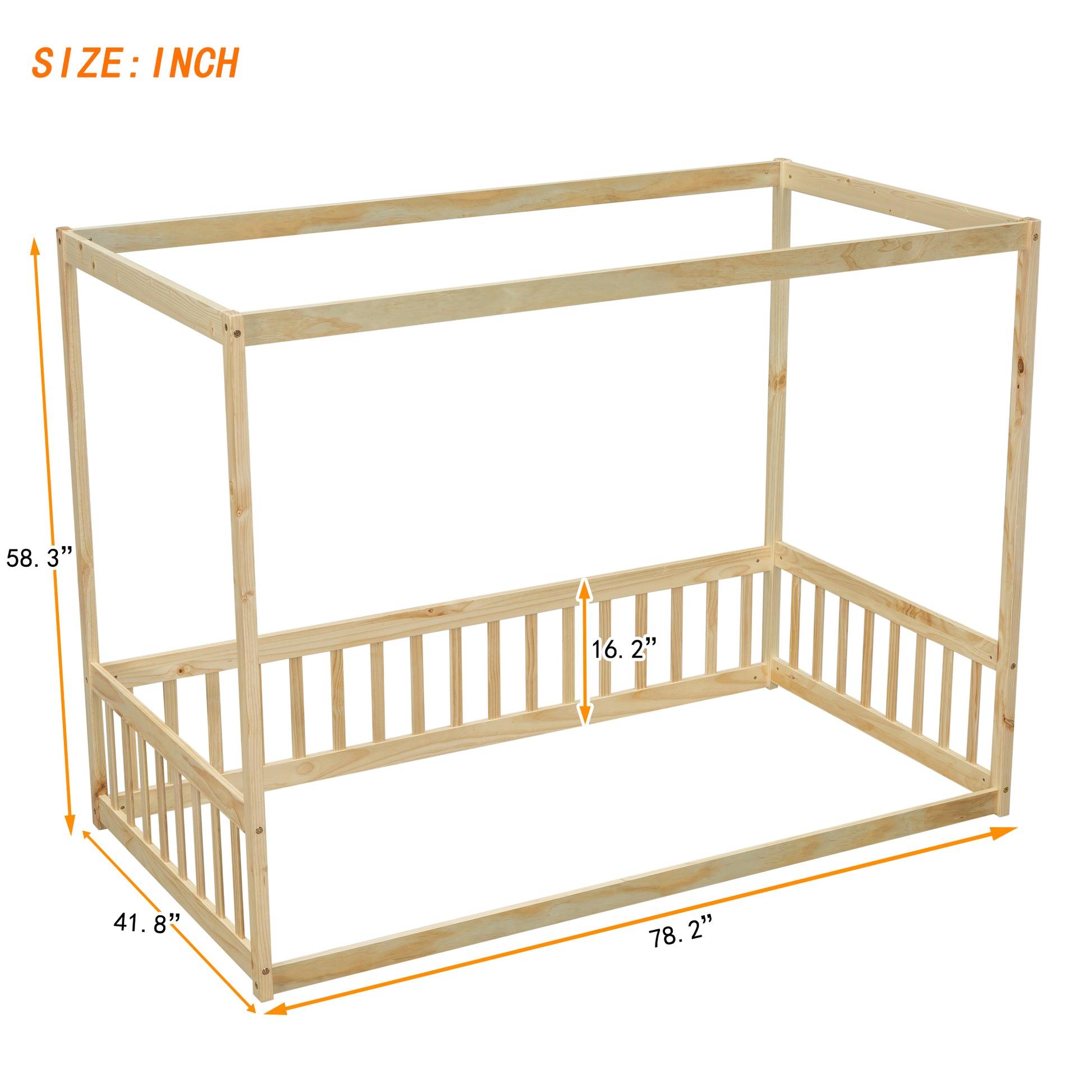 Natural wood canopy bed frame