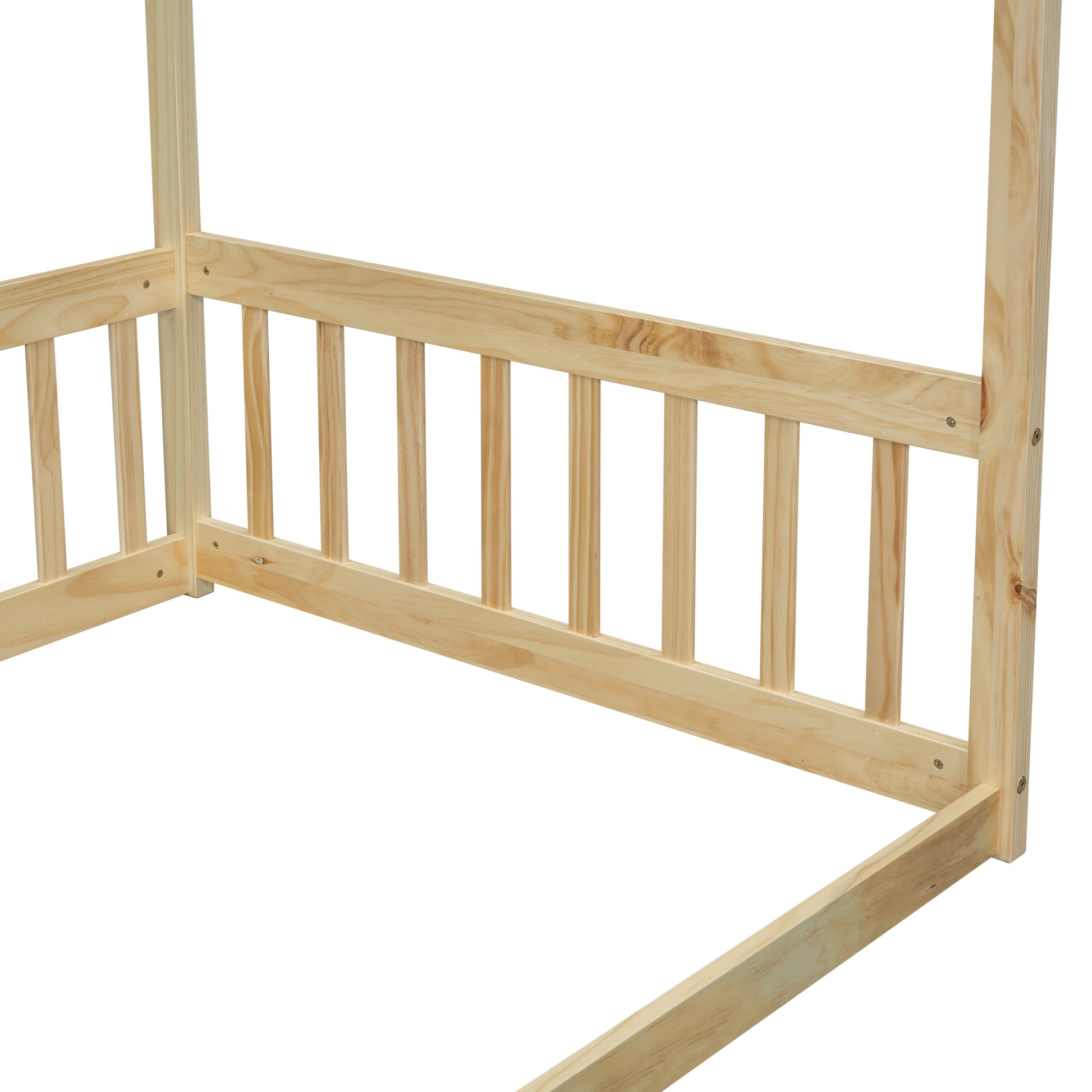 Natural wood twin bed frame with slatted headboard and sturdy posts