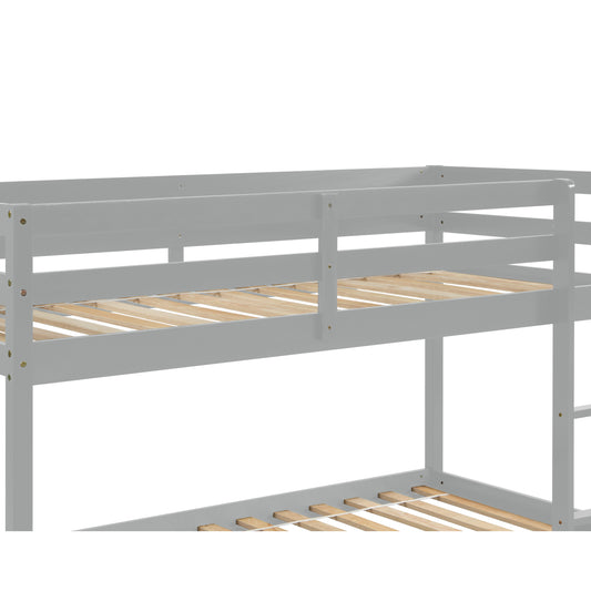 TREATLIFE HOME Twin Over Twin Floor Bunk Bed, Low Height Design, Spacious and Safe, Grey