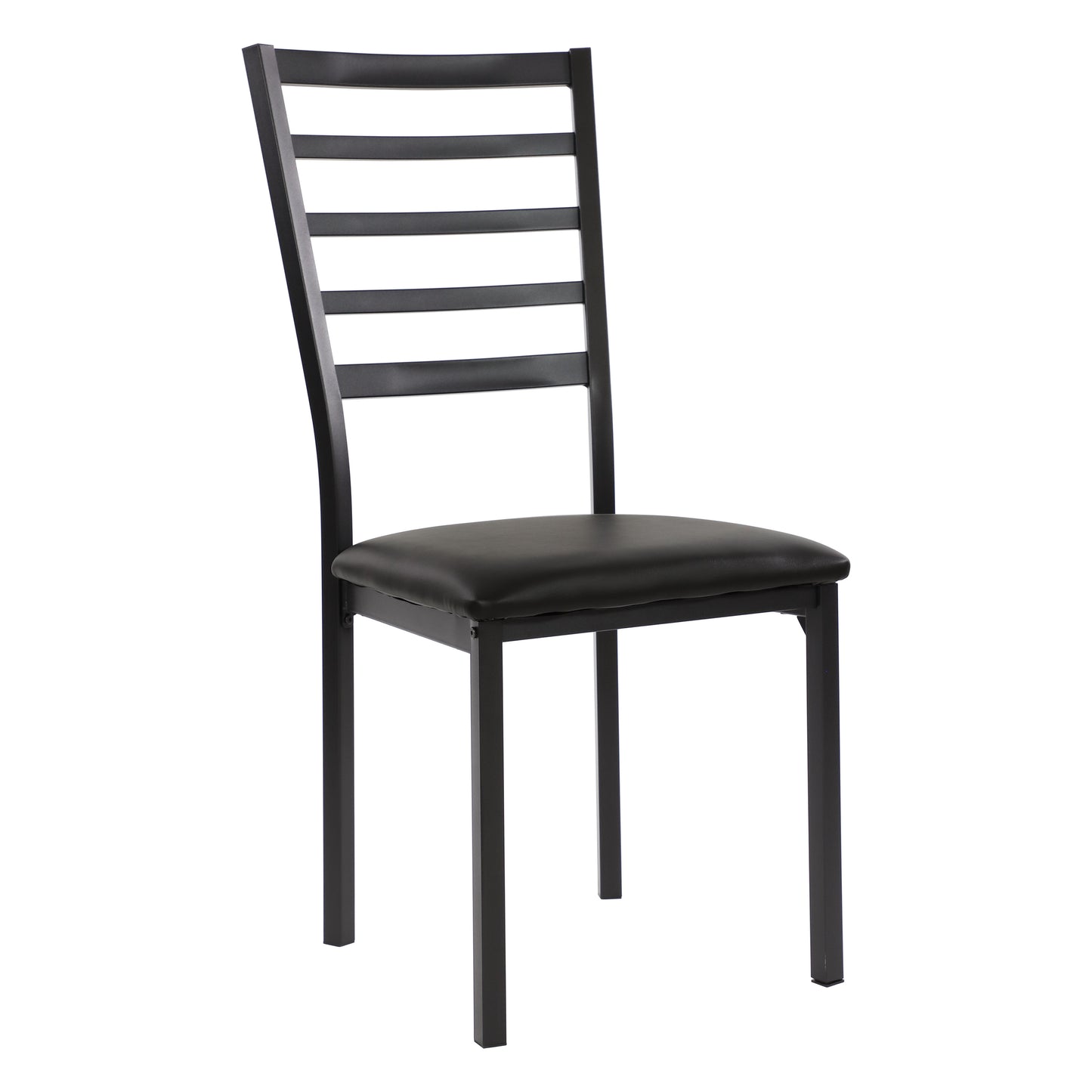 Black metal ladder back dining chair with padded seat