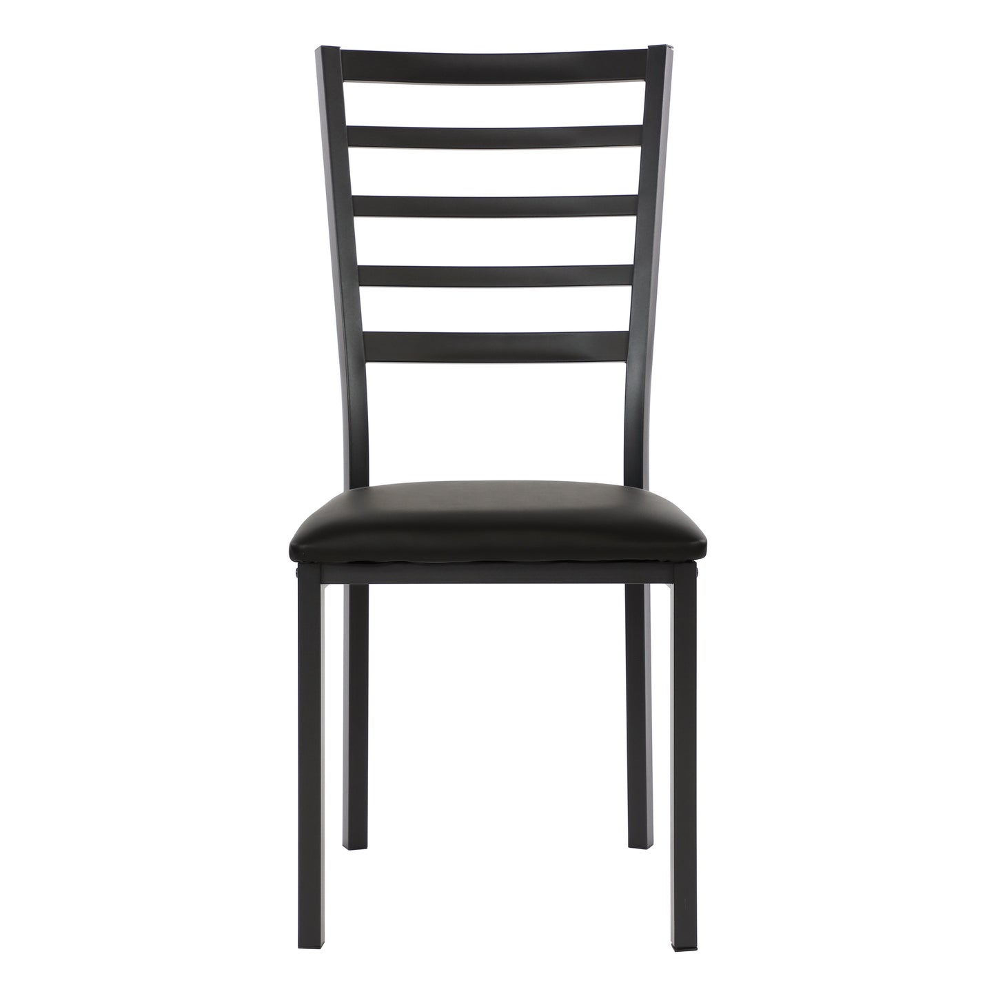 Black metal dining chair with ladder back and padded seat for modern kitchens