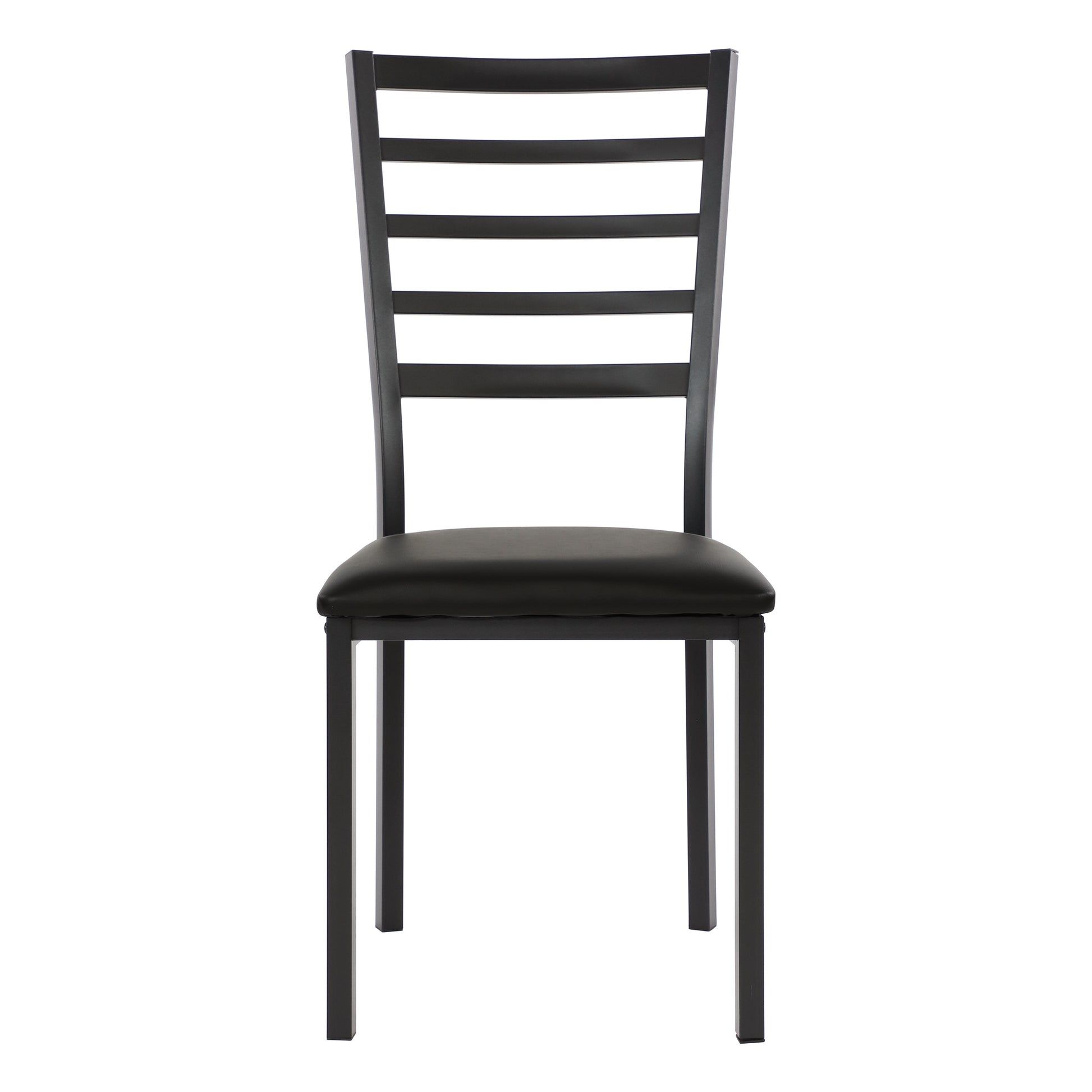 Black metal dining chair with ladder back and padded seat for modern kitchens