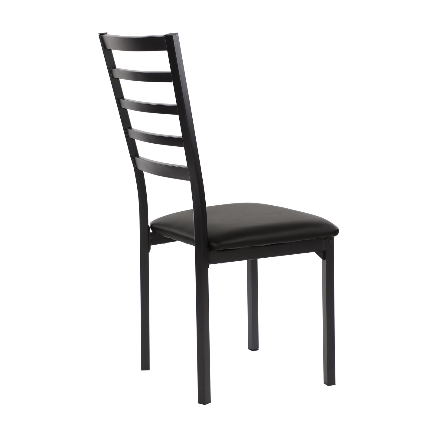 Black metal dining chair with padded seat and horizontal slatted backrest