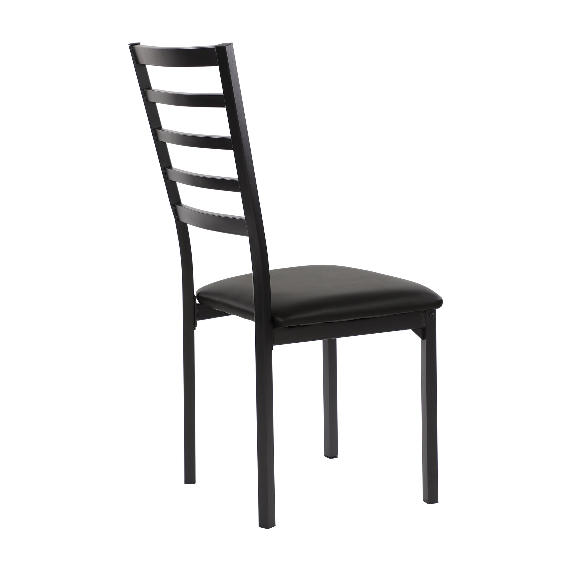 Black metal dining chair with padded seat and horizontal slatted backrest