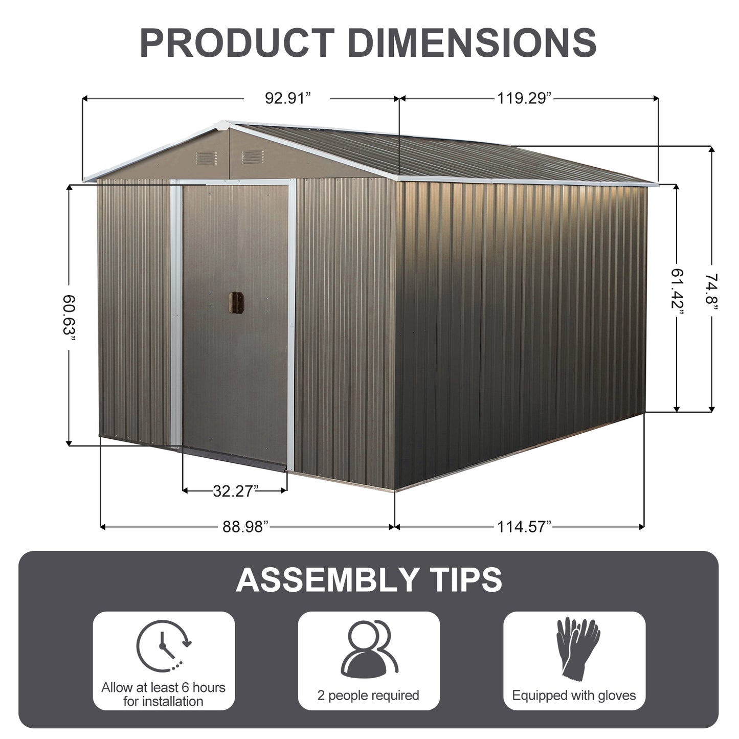 Galvanized steel storage shed with double doors ft wide and ft deep