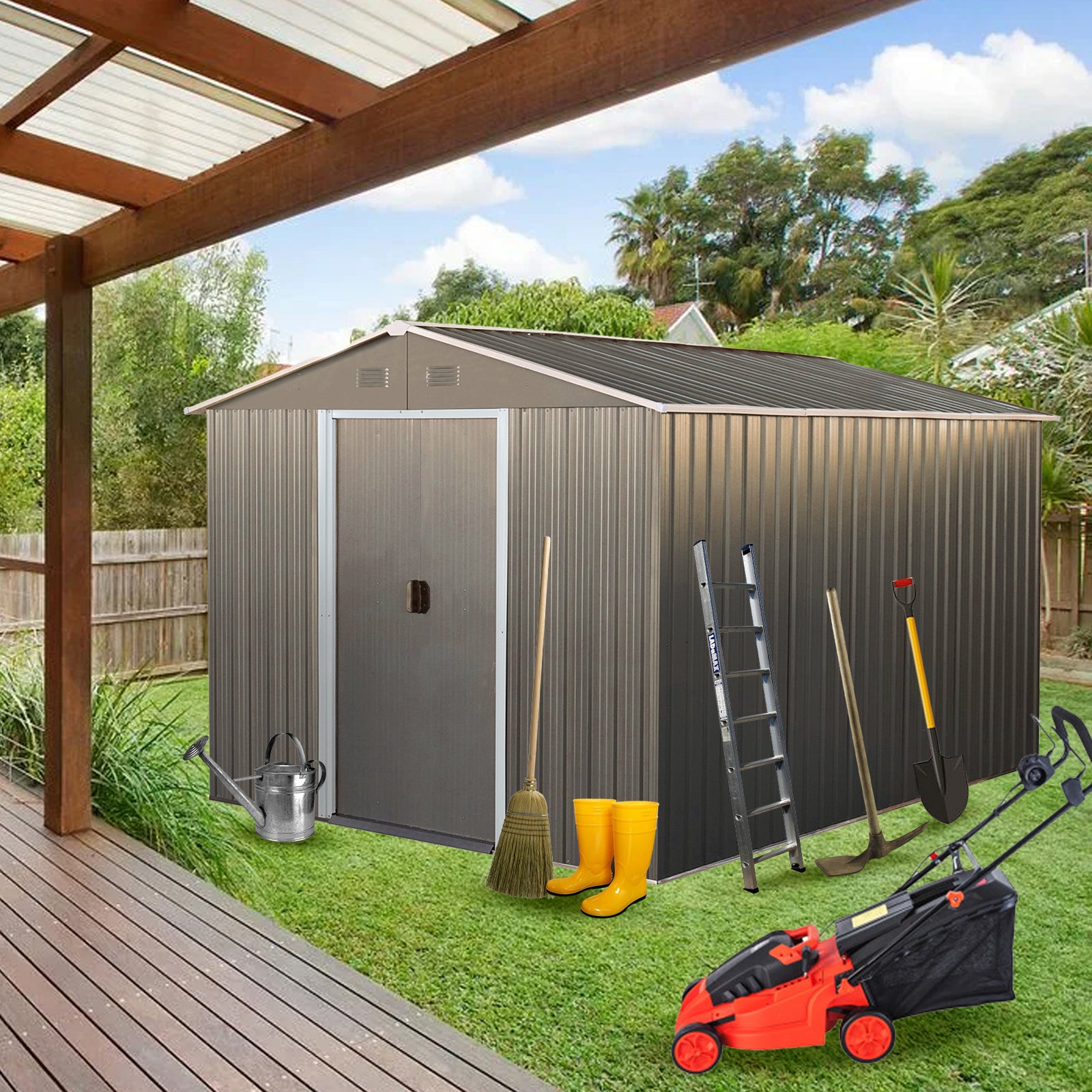 Durable metal garden shed with a single door ideal for outdoor storage