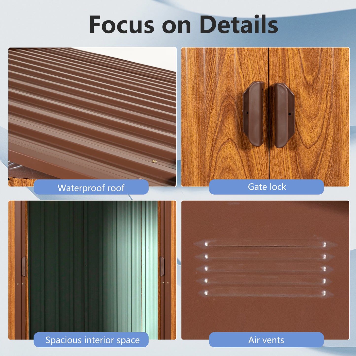 Brown corrugated metal waterproof roof with visible screws