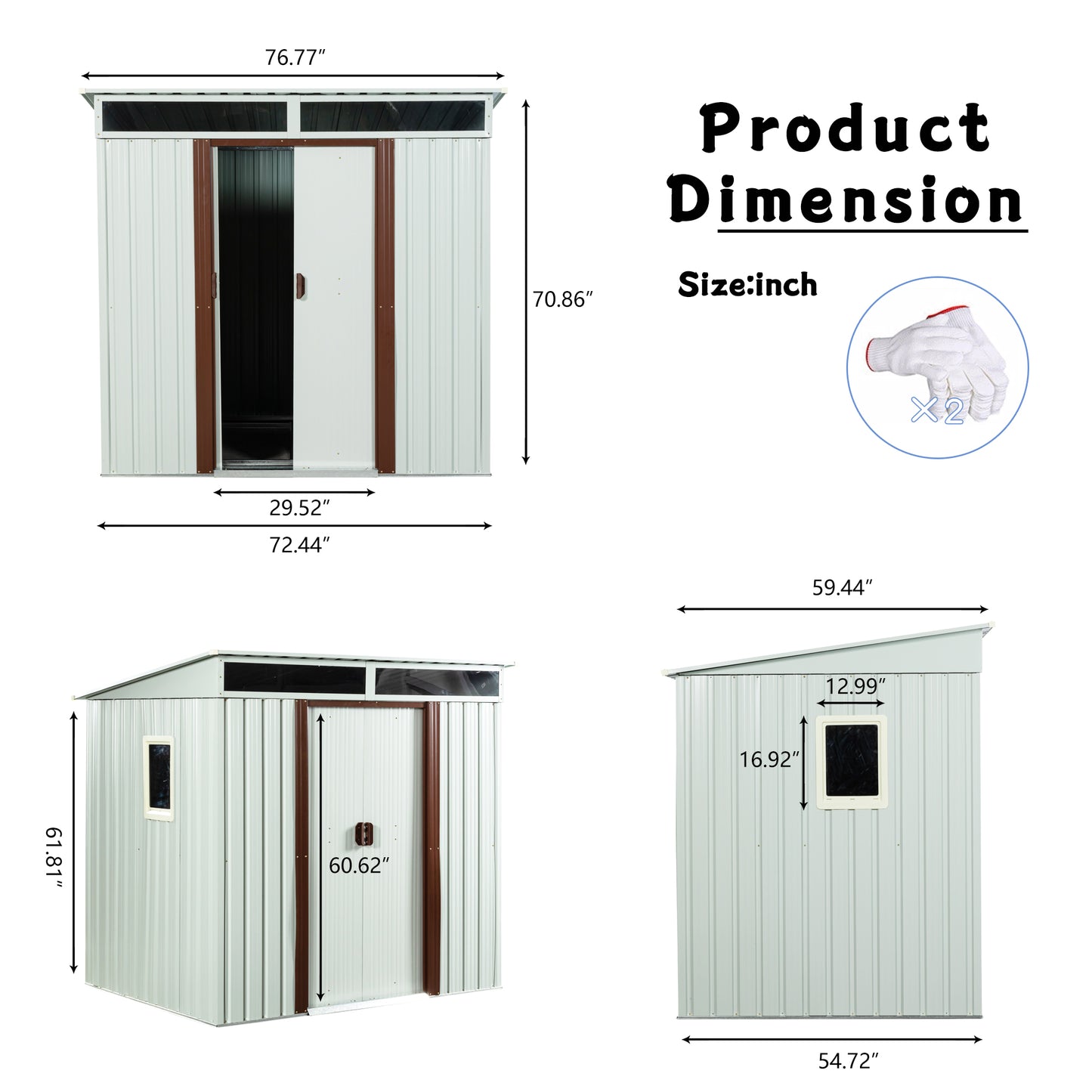 Galvanized steel shed with dual doors  inches wide for outdoor storage