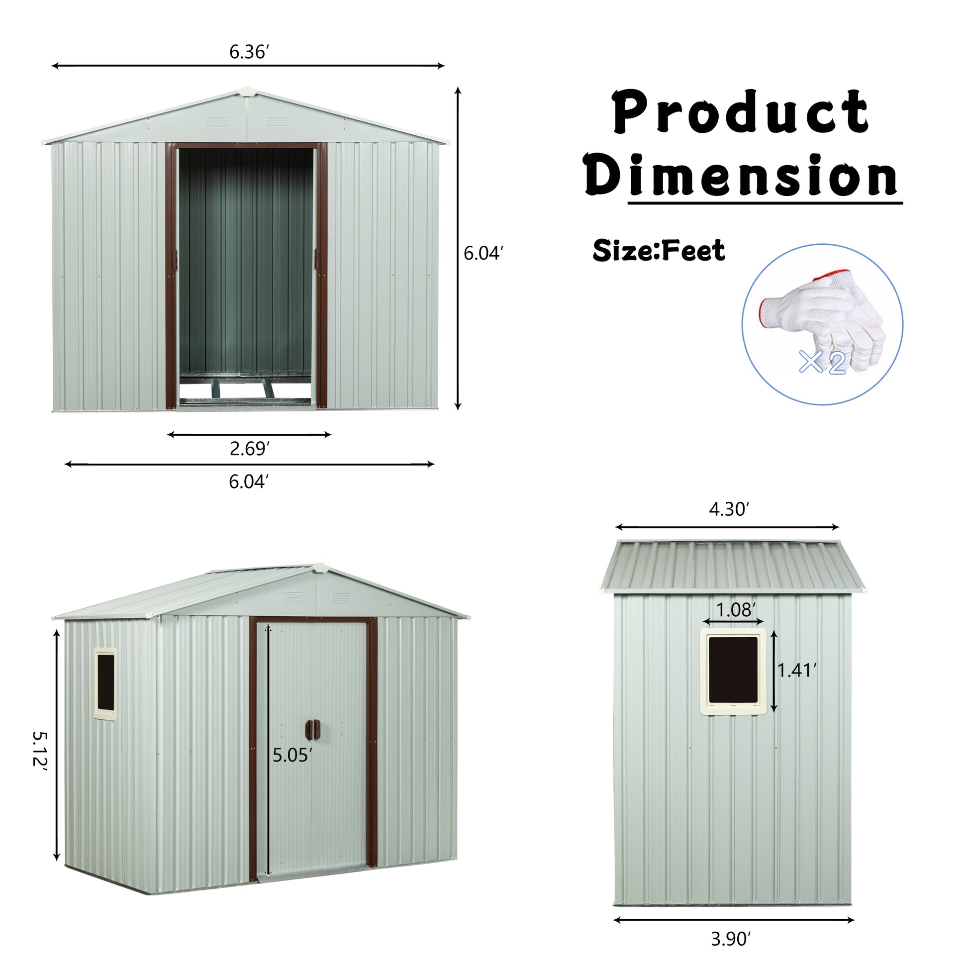 Light grey metal garden shed with double doors dimensions  W x  H
