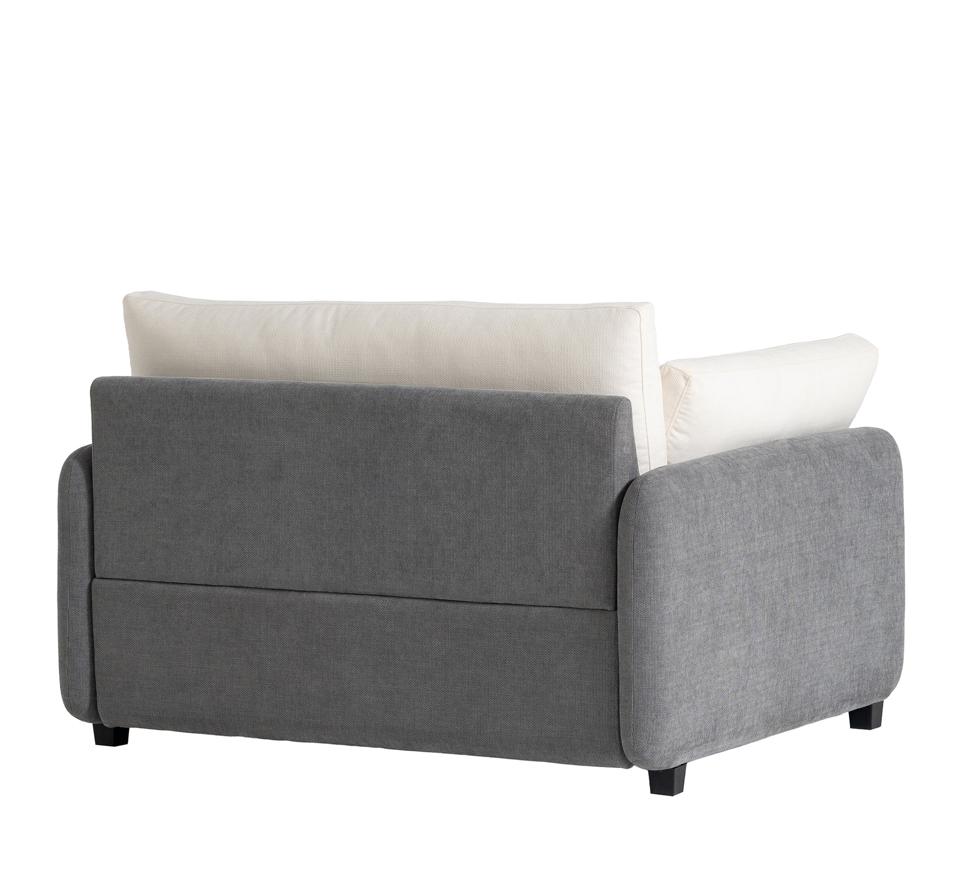 Modern gray fabric sofa with neutral cushions ideal for small spaces