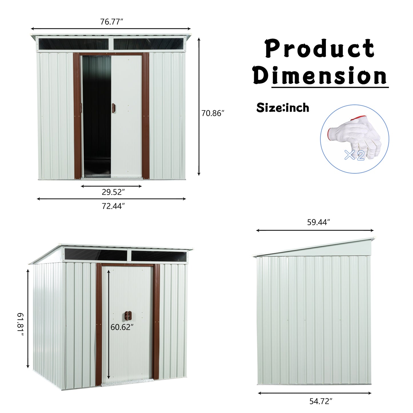 Light grey metal garden shed with double doors  W x  H