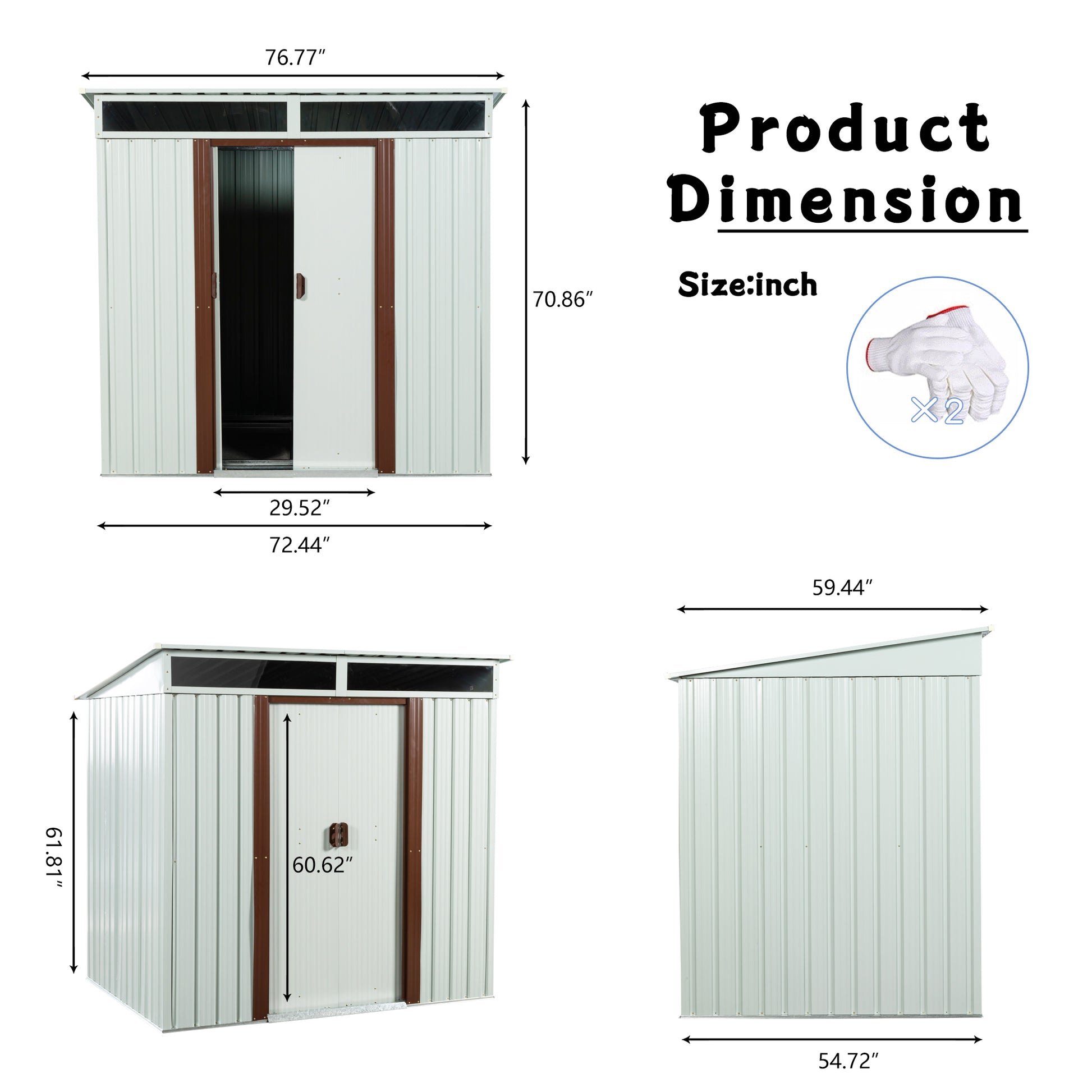 Light grey metal garden shed with double doors  W x  H
