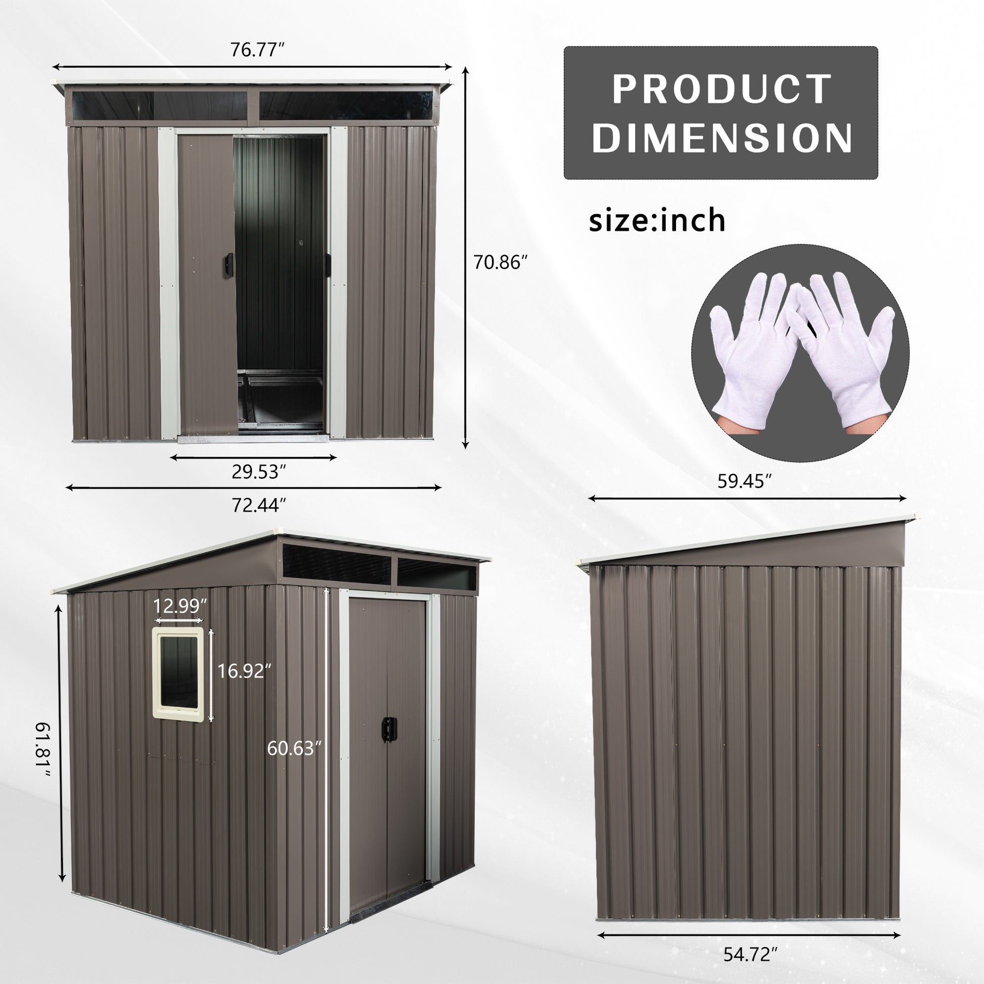 Metal storage shed with double doors brown dimensions  W x  H