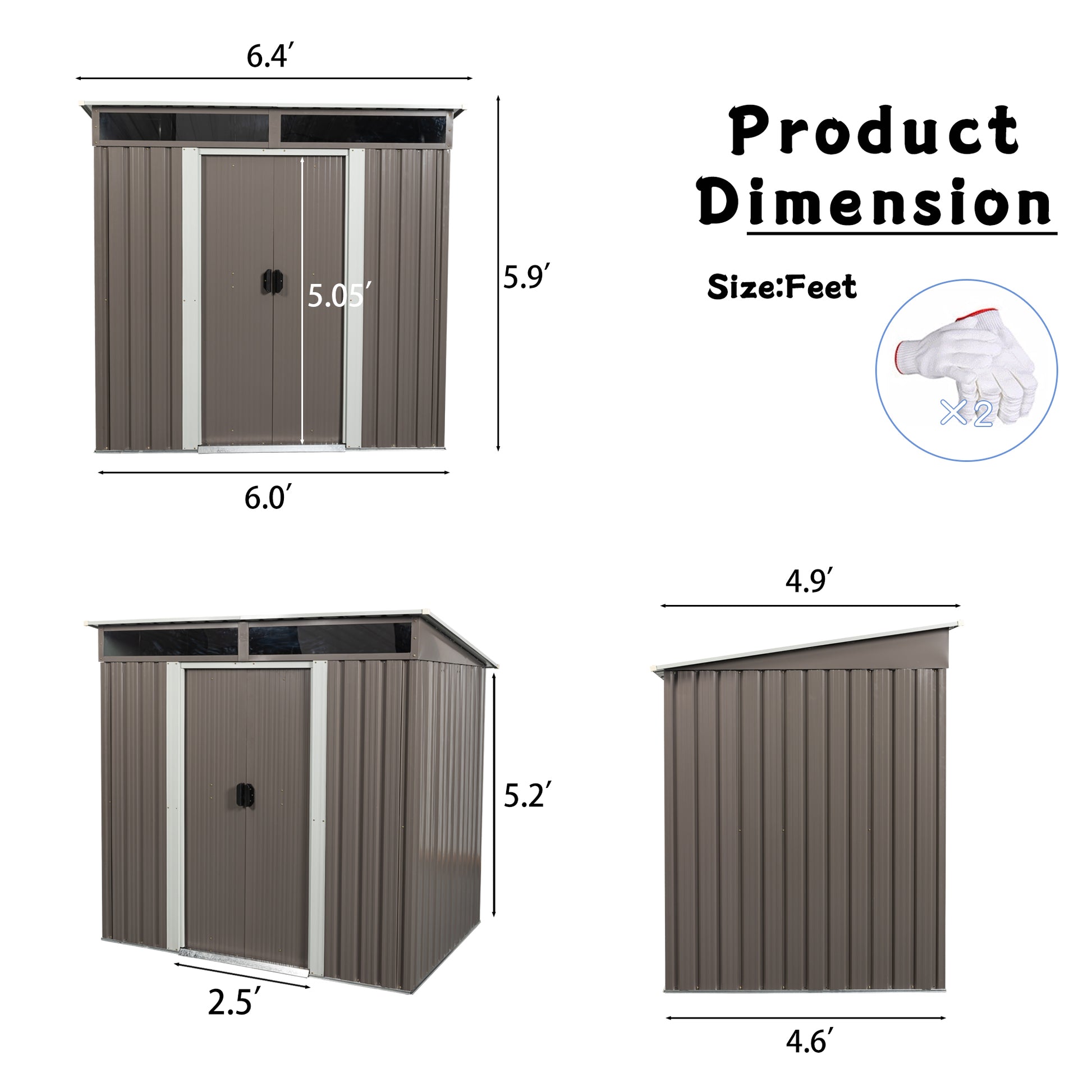 Brown metal garden shed with double doors dimensions  x  x