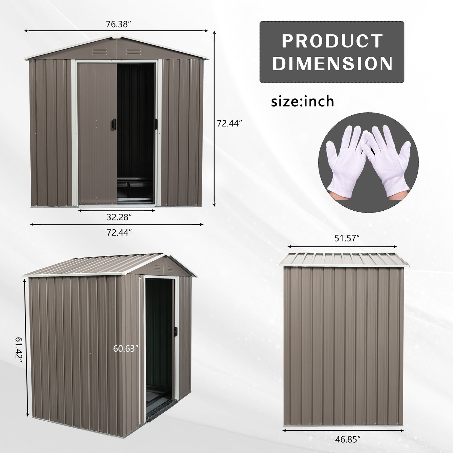 Brown metal garden shed with double doors exterior dimensions  W x  H