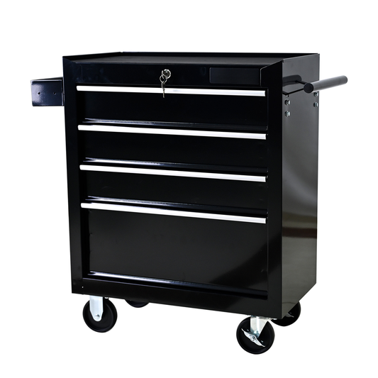 Black drawer rolling tool chest with lock and key