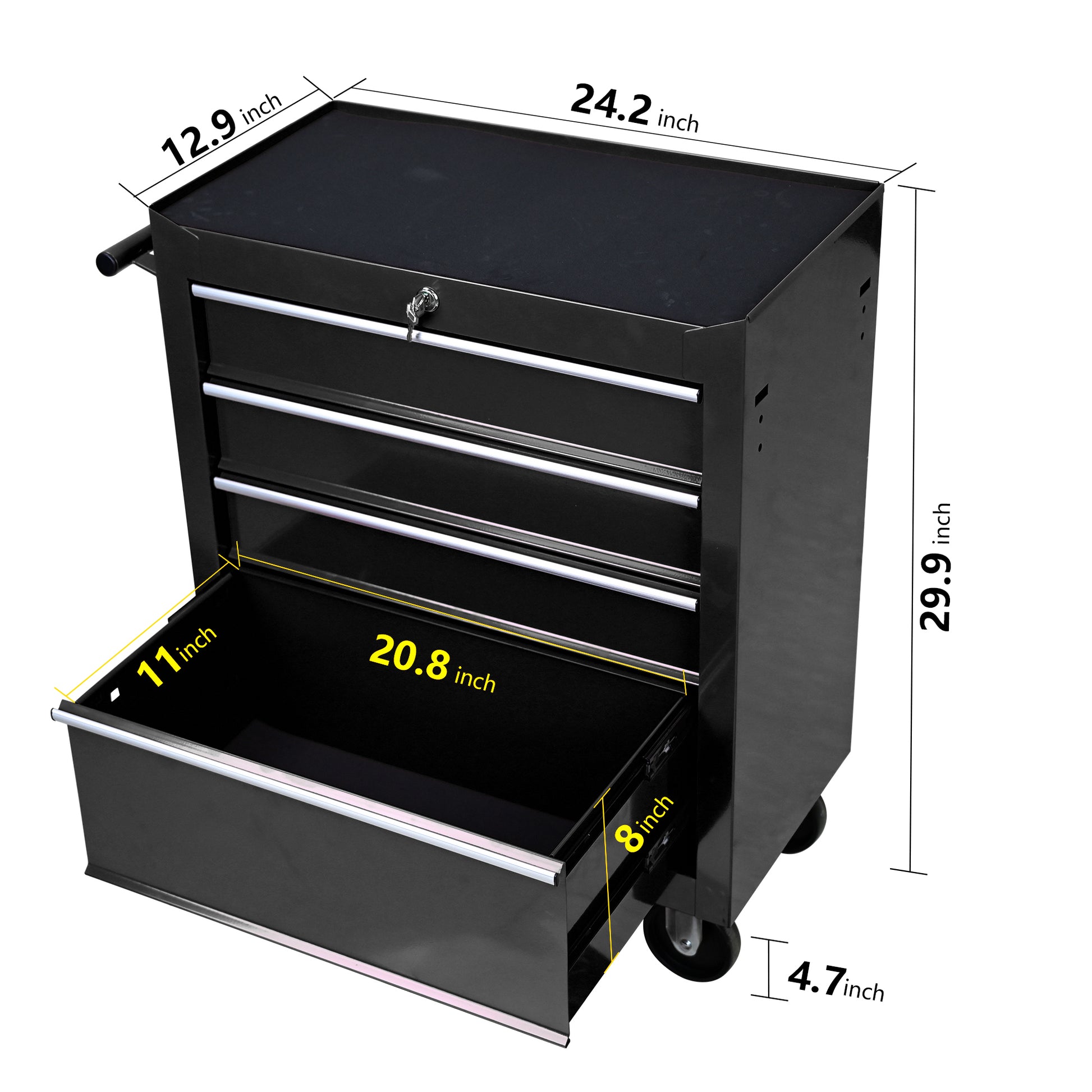 Black rolling tool chest with  drawers and side handle  W x  D x  H