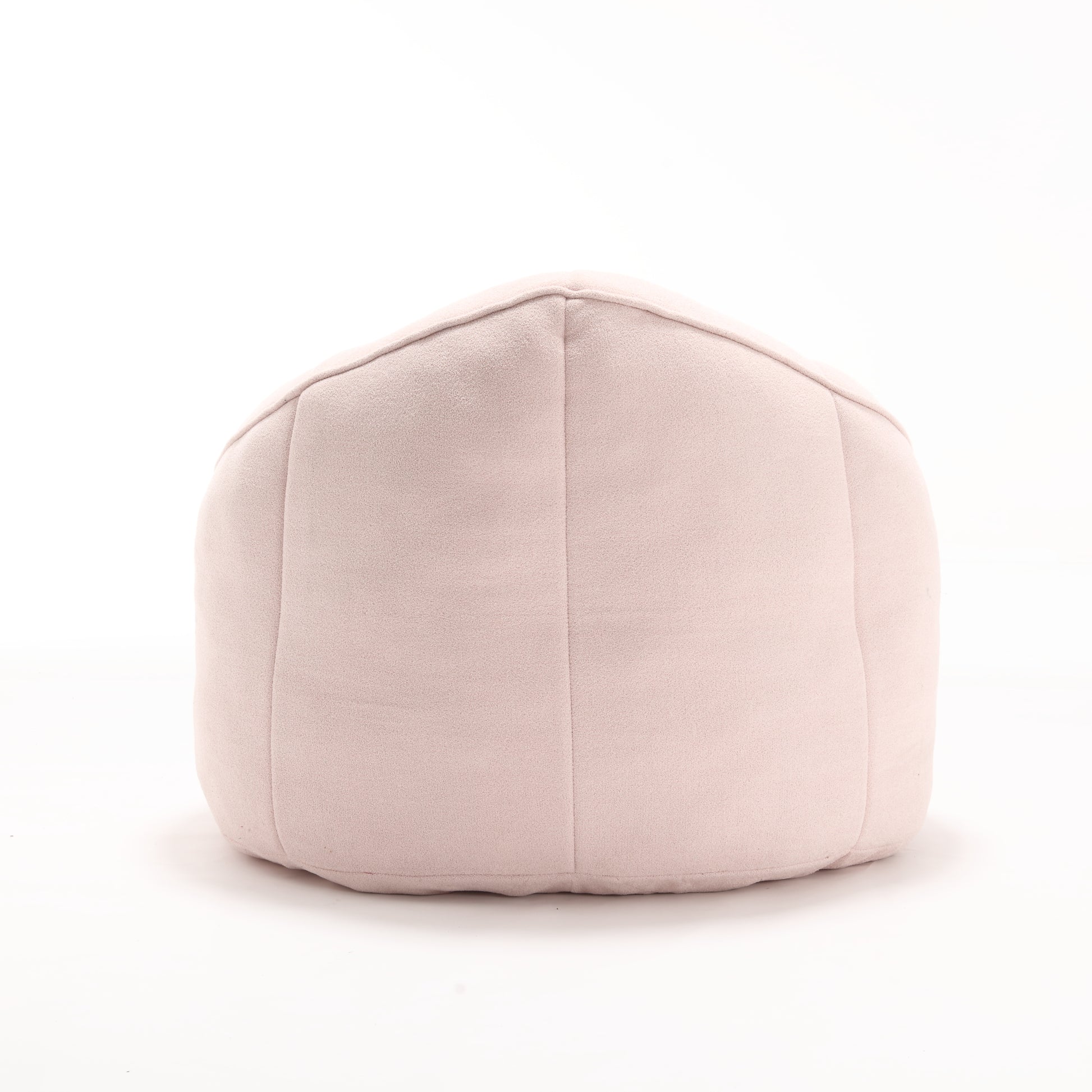 Soft pink fabric pouf rounded shape ideal for cozy living spaces