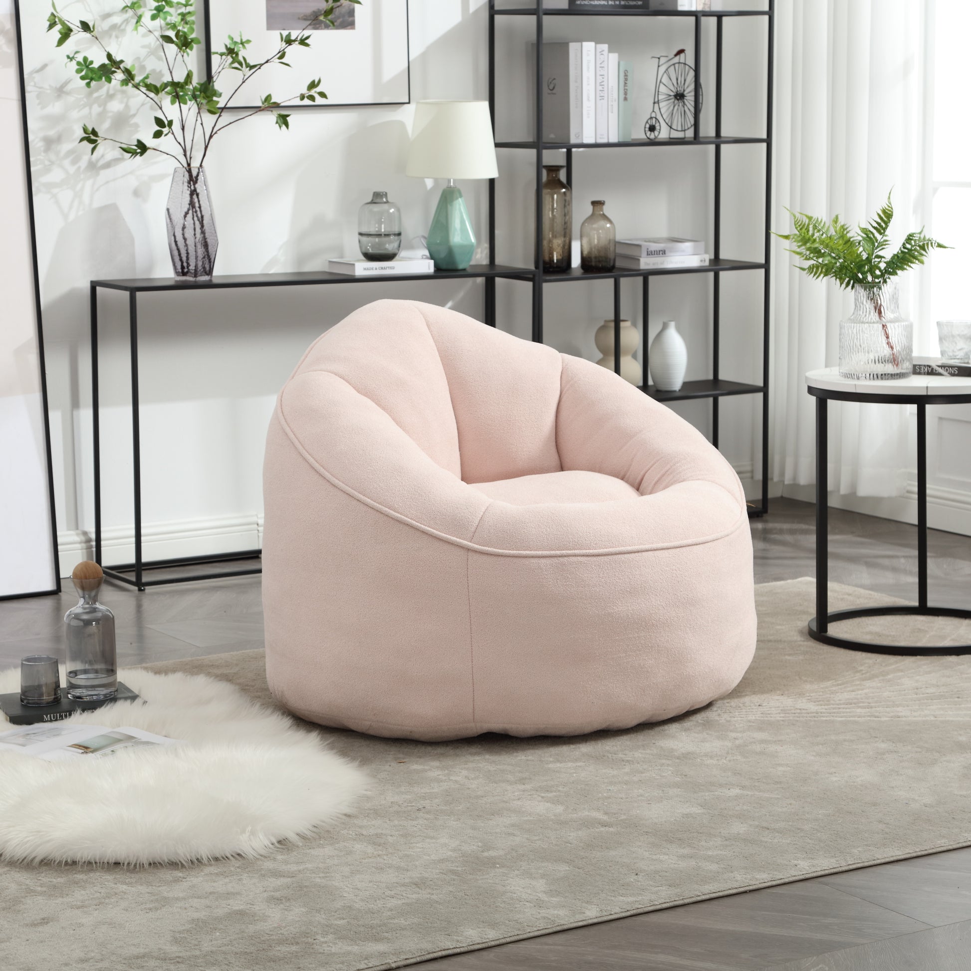 Plush pink bean bag chair with a soft textured fabric for ultimate comfort