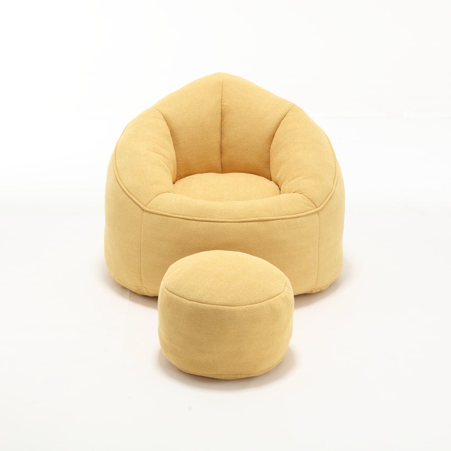 Cozy mustard yellow bean bag chair with matching ottoman perfect for relaxing