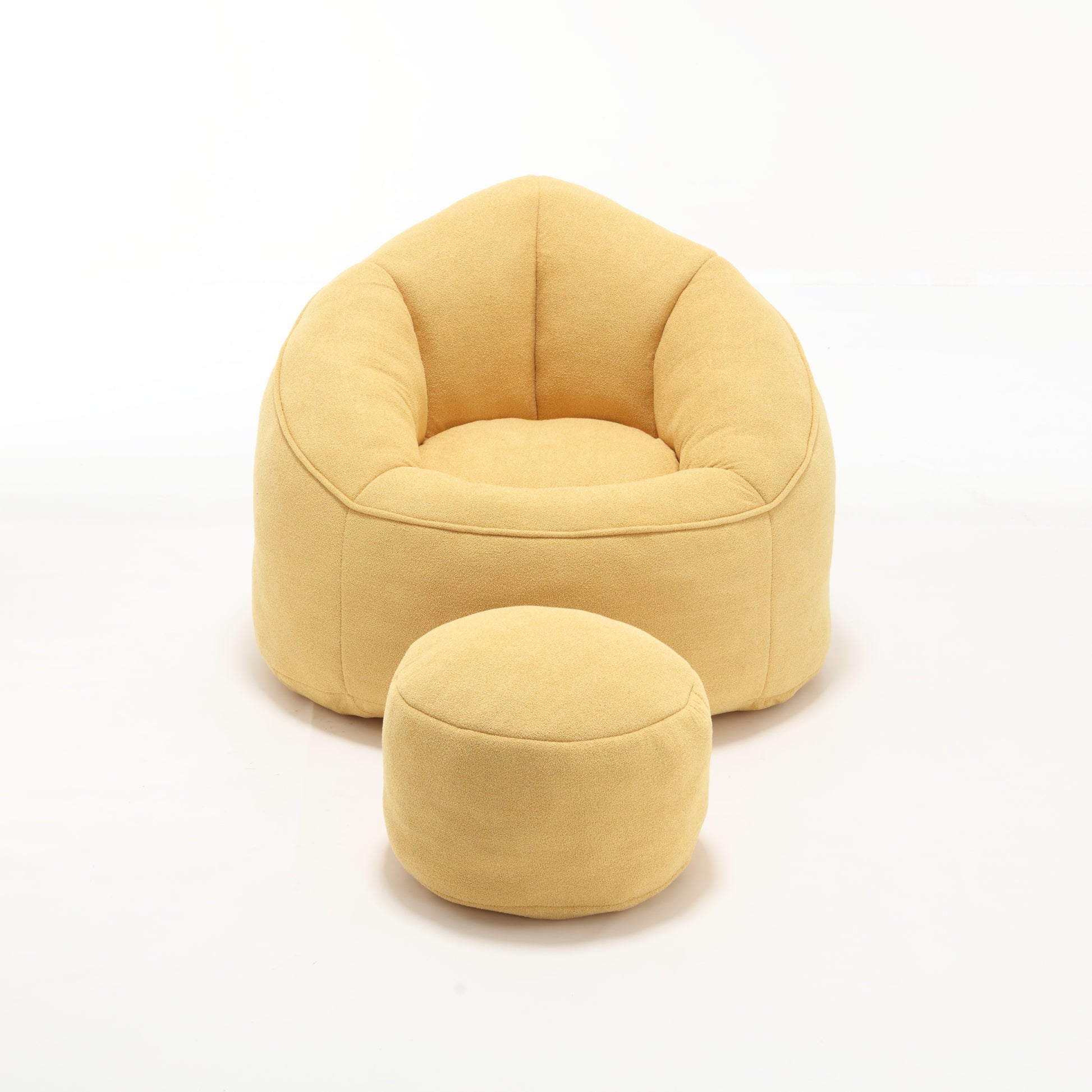 Cozy mustard yellow bean bag chair with matching ottoman perfect for relaxing