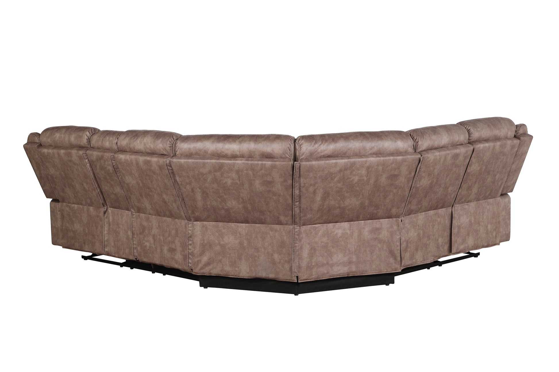 Brown faux leather reclining sectional sofa rear view modern design