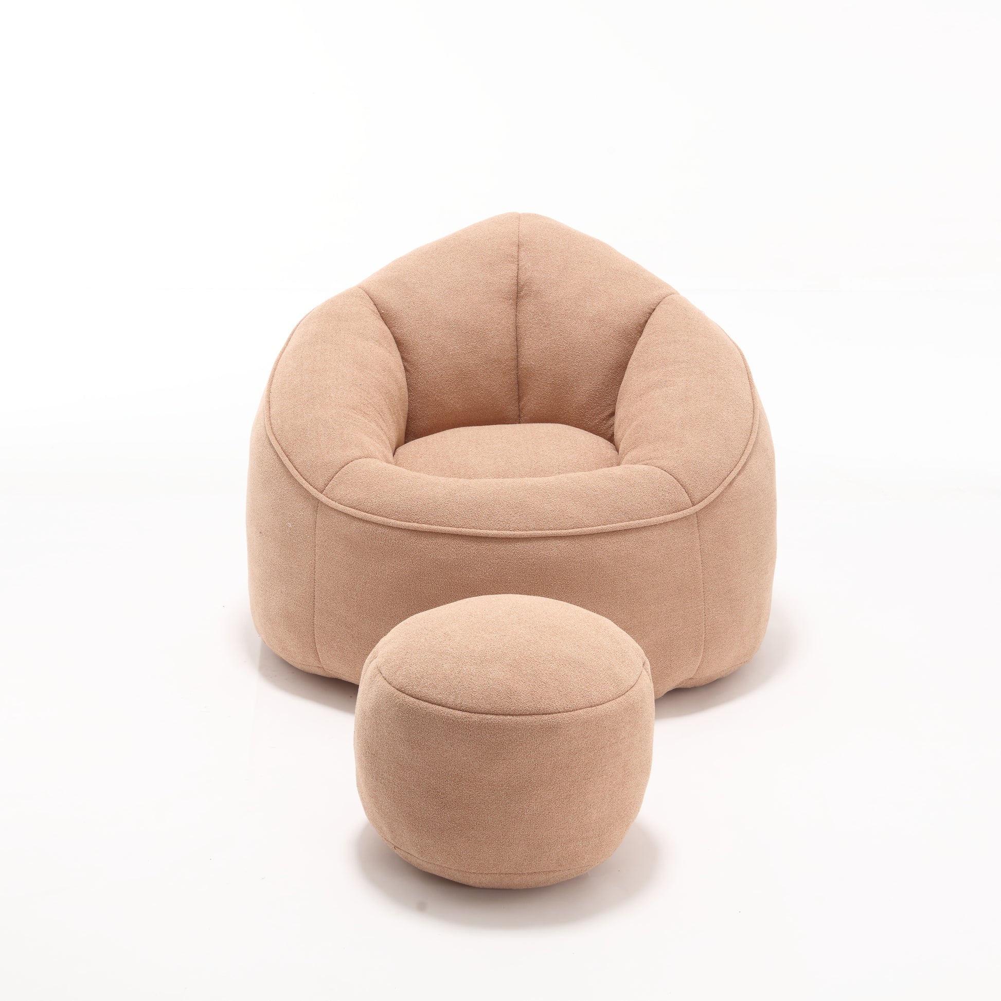 Plush taupe bean bag chair with matching ottoman for ultimate comfort