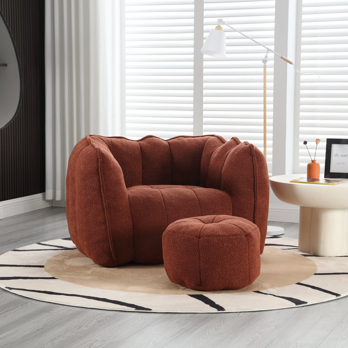 Textured terracotta accent chair and ottoman set with plush upholstery